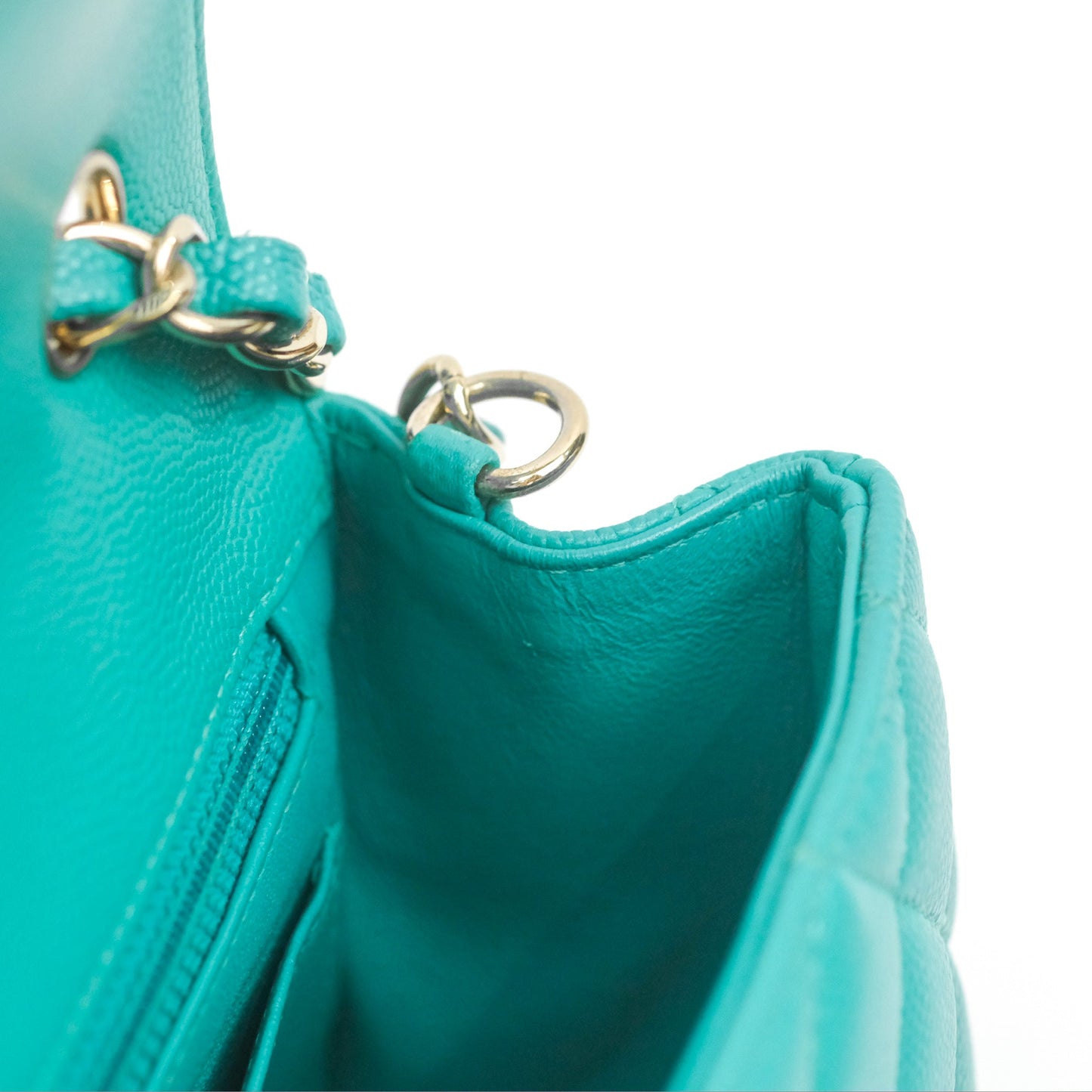 Chanel Mini Rectangular Flap Quilted Turquoise Caviar Gold Hardware