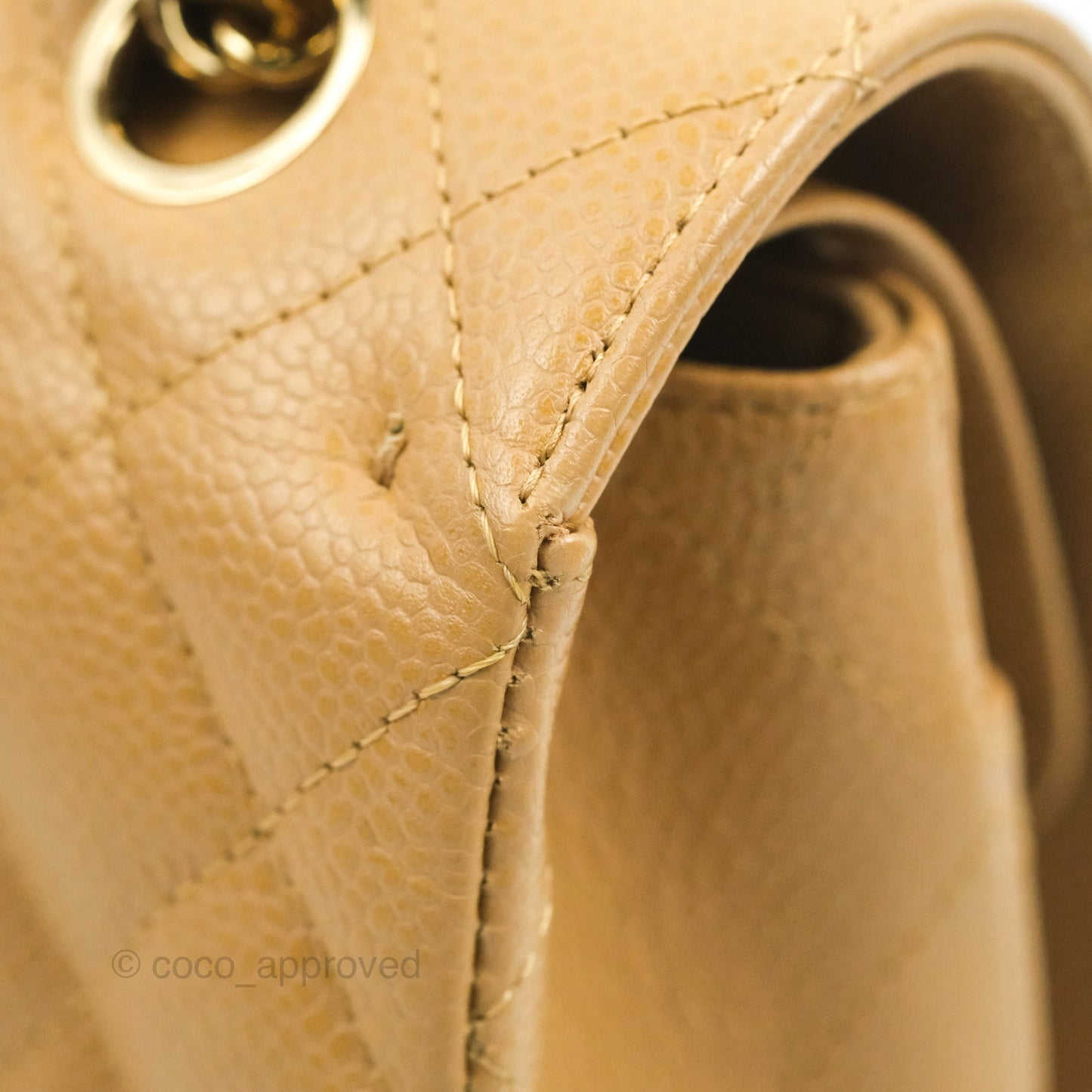 Chanel Quilted M/L Medium Flap Vintage Dark Beige Caviar 24K Gold Hardware