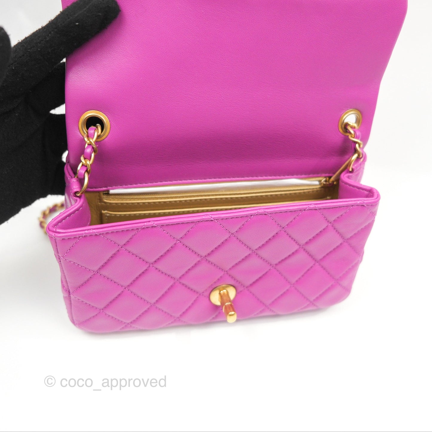 Chanel Mini Rectangular Pearl Crush Quilted Purple Lambskin Aged Gold Hardware