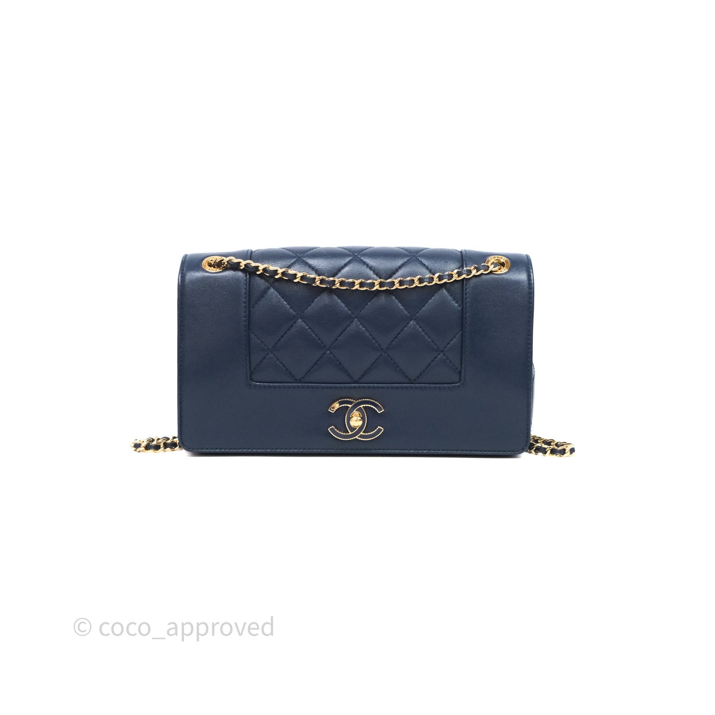 Chanel Mademoiselle Vintage Flap Bag Navy Sheepskin Gold Hardware