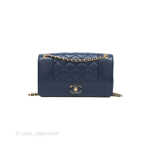 Chanel Mademoiselle Vintage Flap Bag Navy Sheepskin Gold Hardware