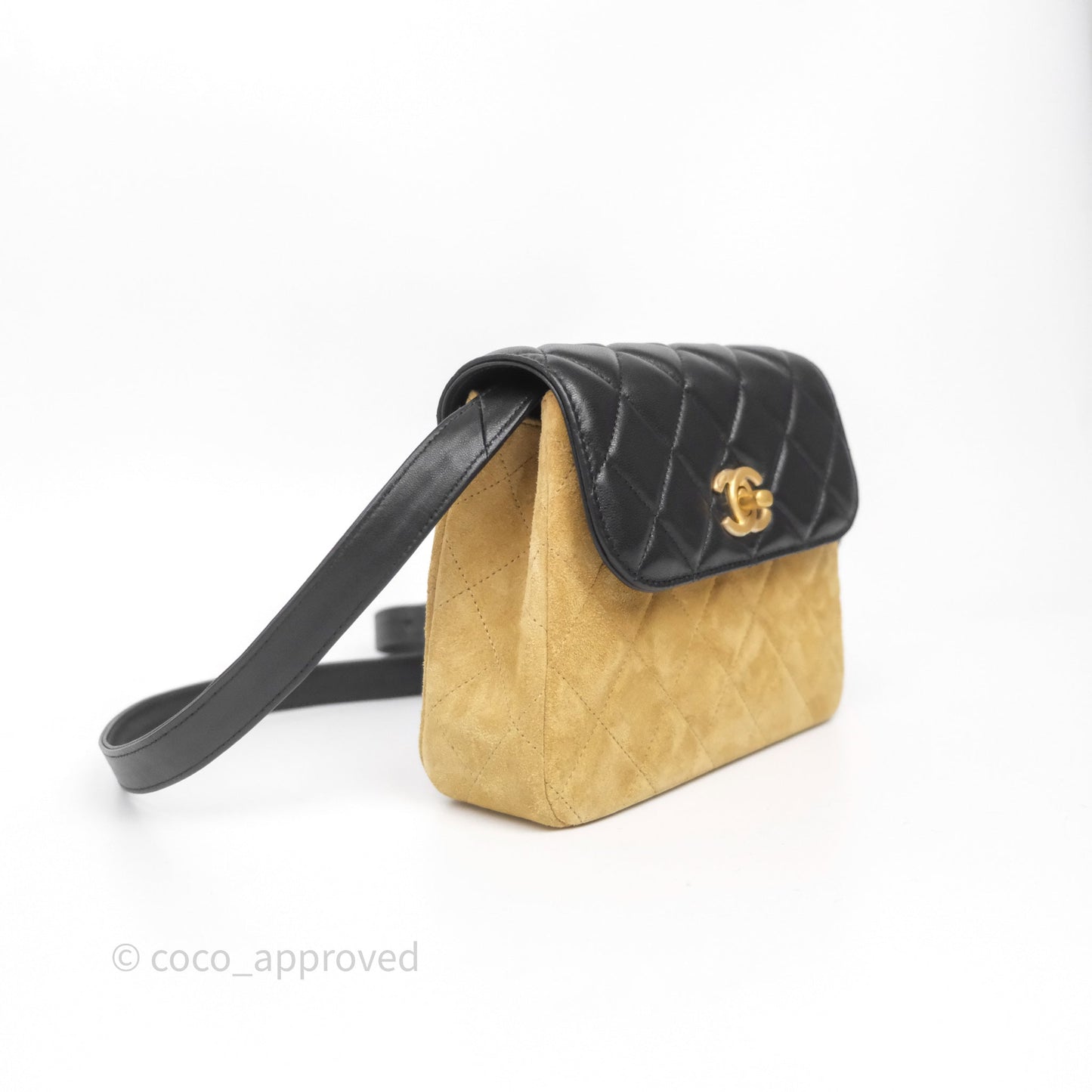 Chanel Mini Flap Bag Camel Suede/ Black Lambskin Gold Hardware