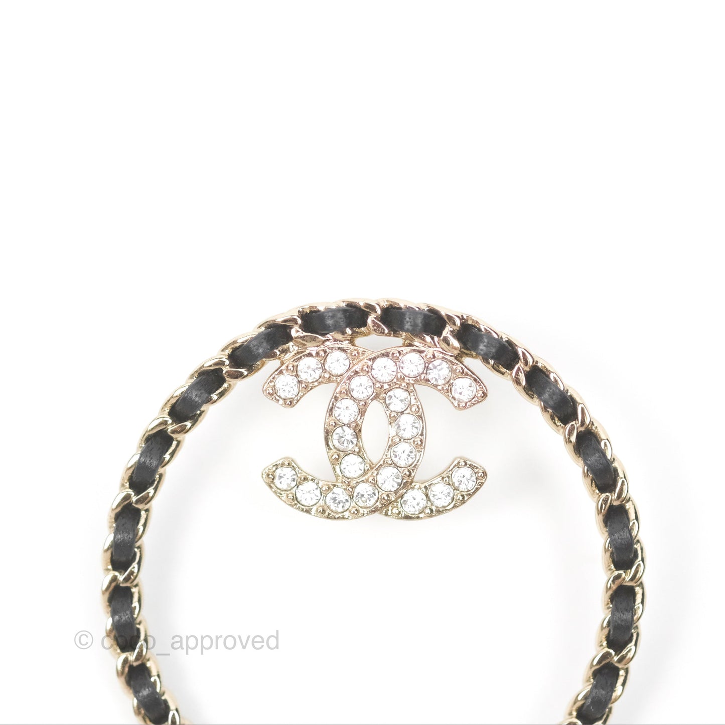 Chanel Round Woven CC Crystals Earrings Gold Tone 22B