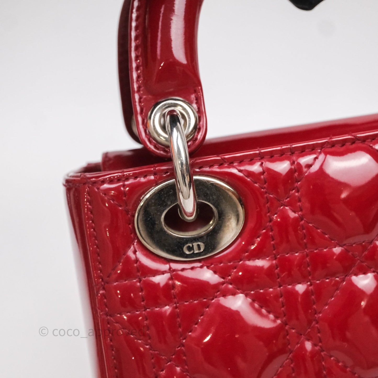 Christian Dior Mini Lady Dior Red Patent Cannage Silver Hardware