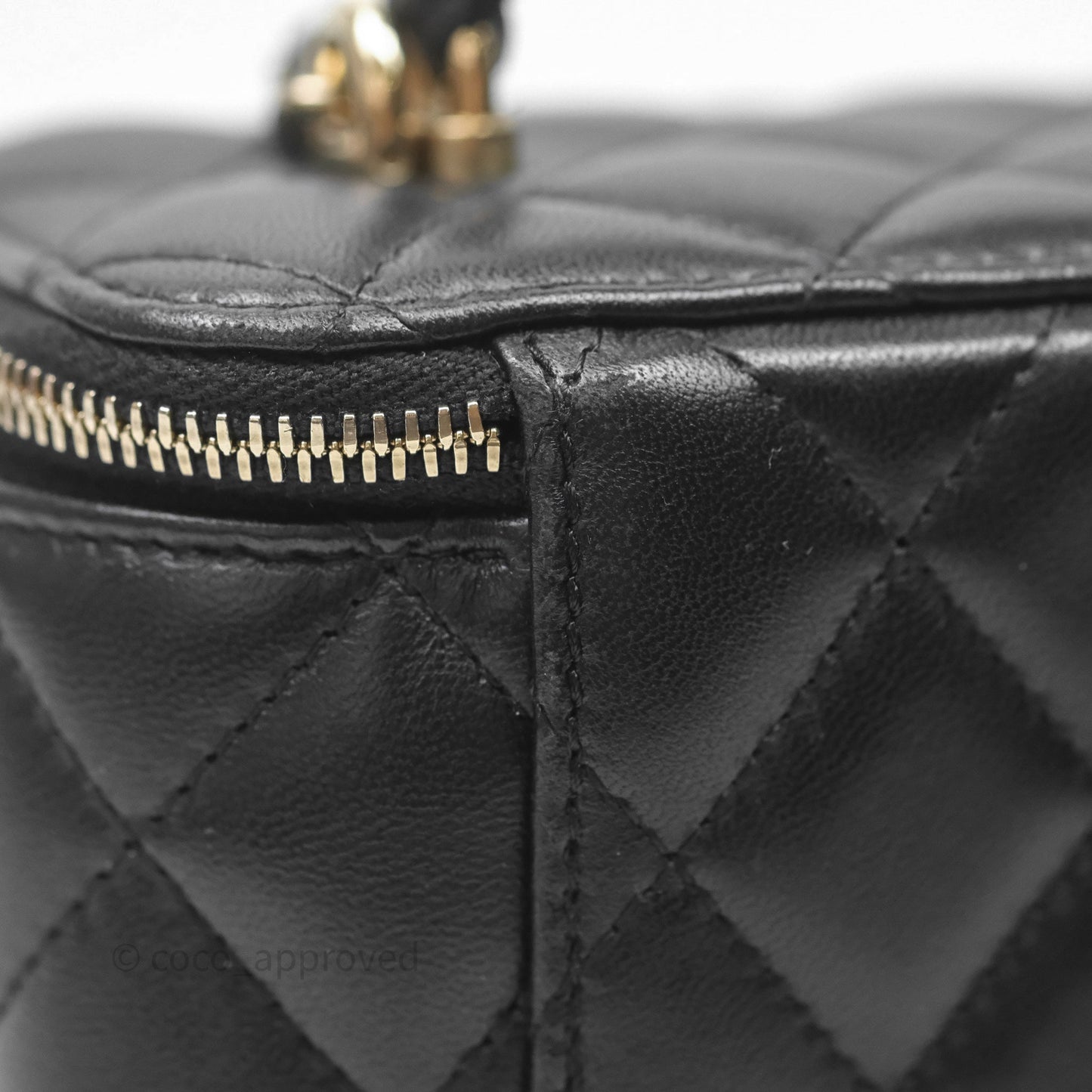 Chanel Vanity Rectangular Top Handle Black Lambskin Gold Hardware