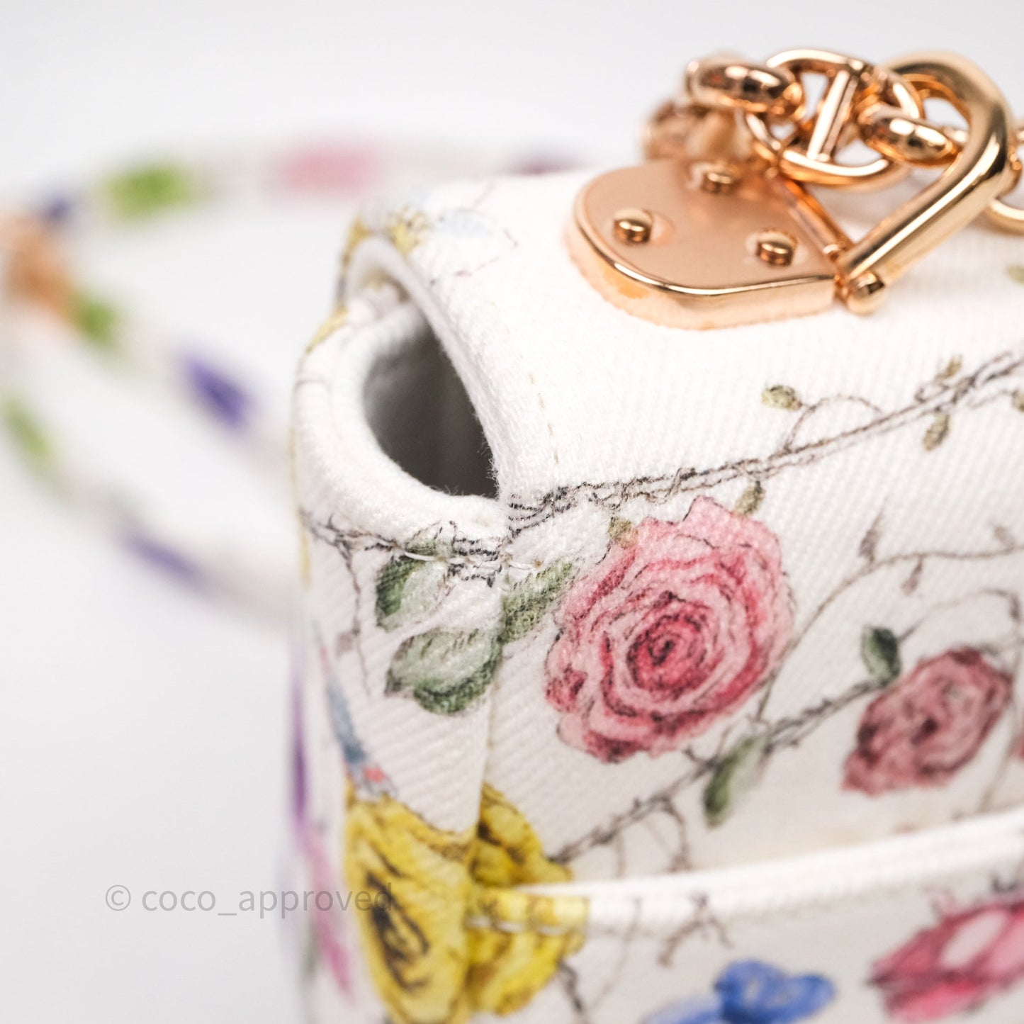 Dior Small Caro Bag White Florilegio Rose Gold Hardware