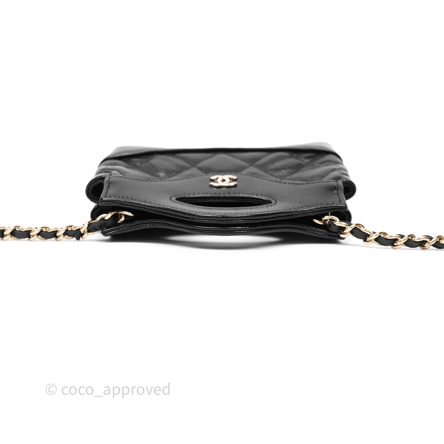 Chanel Micro 31 Clutch With Chain Black Shiny Calfskin Gold Hardware