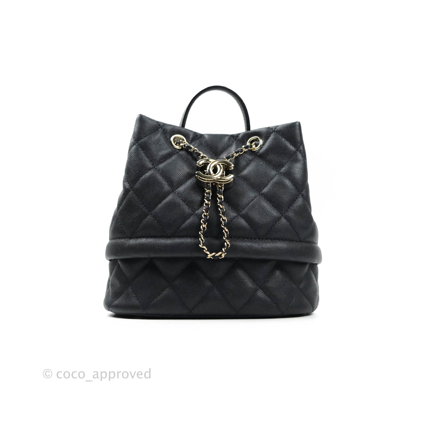 Chanel Caviar Quilted Rolled Up Bucket Drawstring Bag Navy Gold Hardware