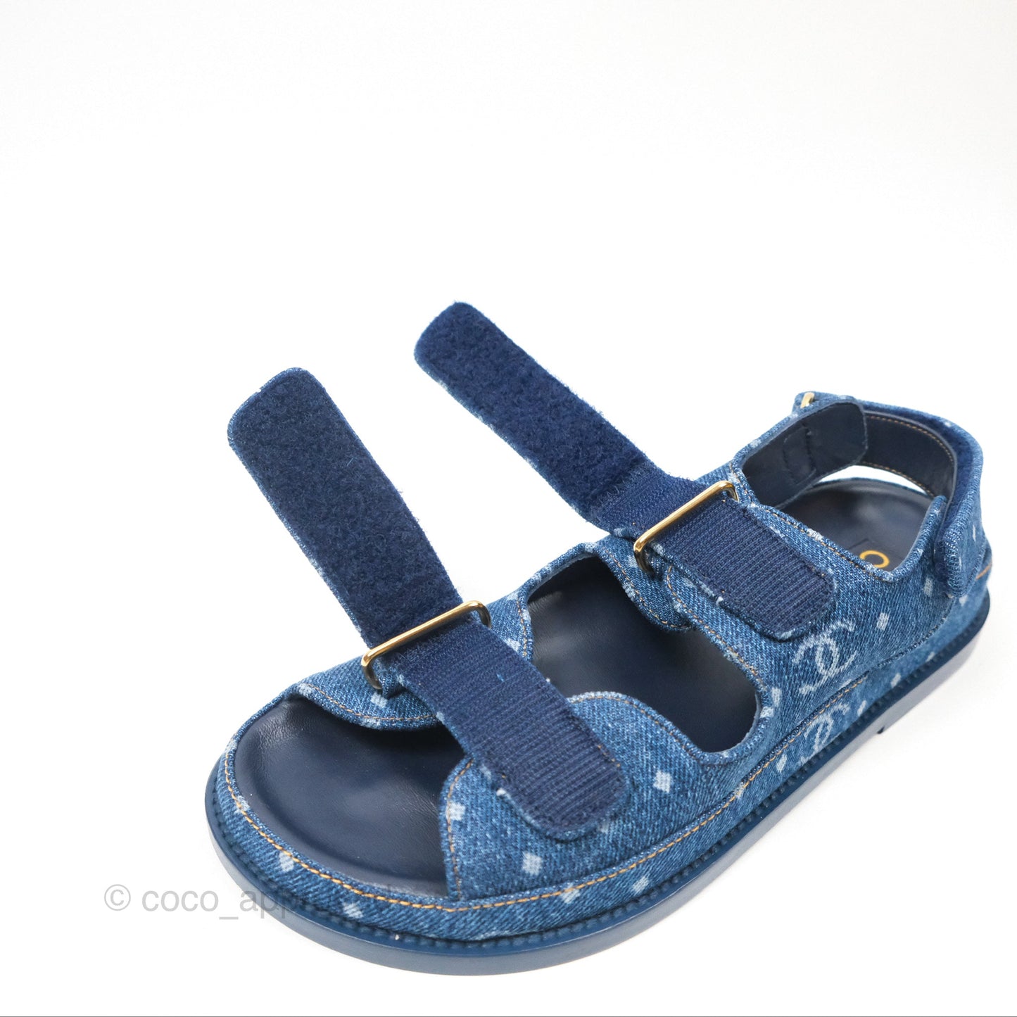 Chanel CC Dots Dad Sandals Denim Blue 23P Size 36.5