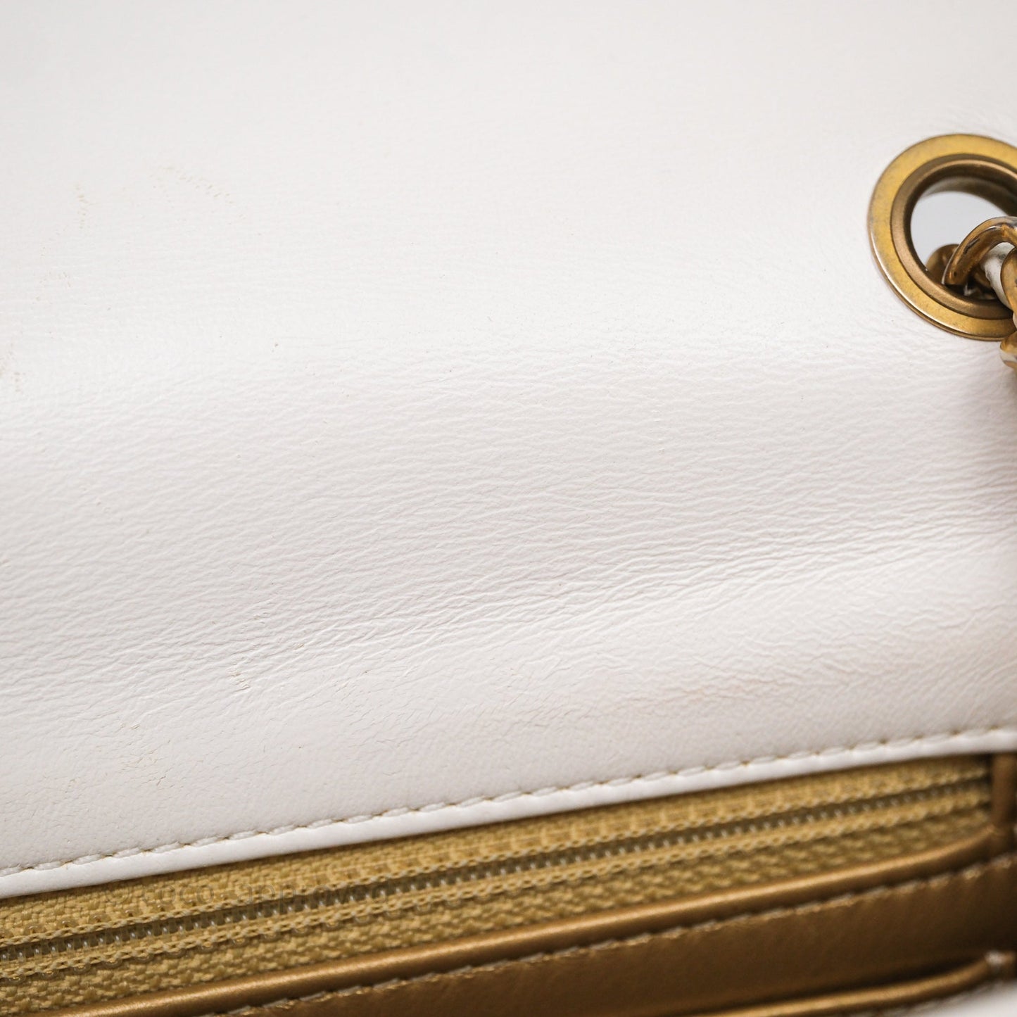 Chanel Mini Rectangular Pearl Crush Quilted White Lambskin Aged Gold Hardware
