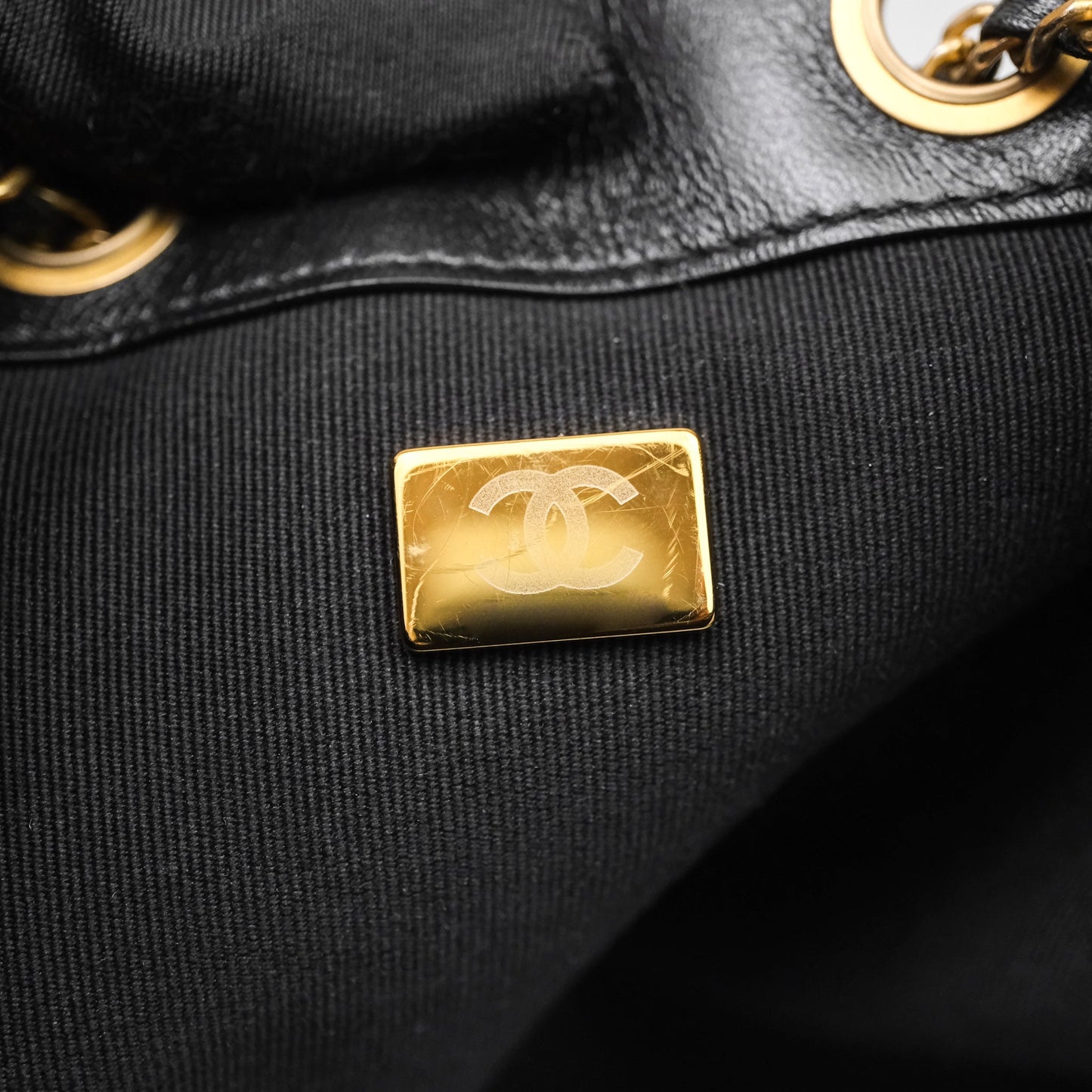 Chanel 25 Medium Black Crumpled Calfskin Aged Gold Hardware