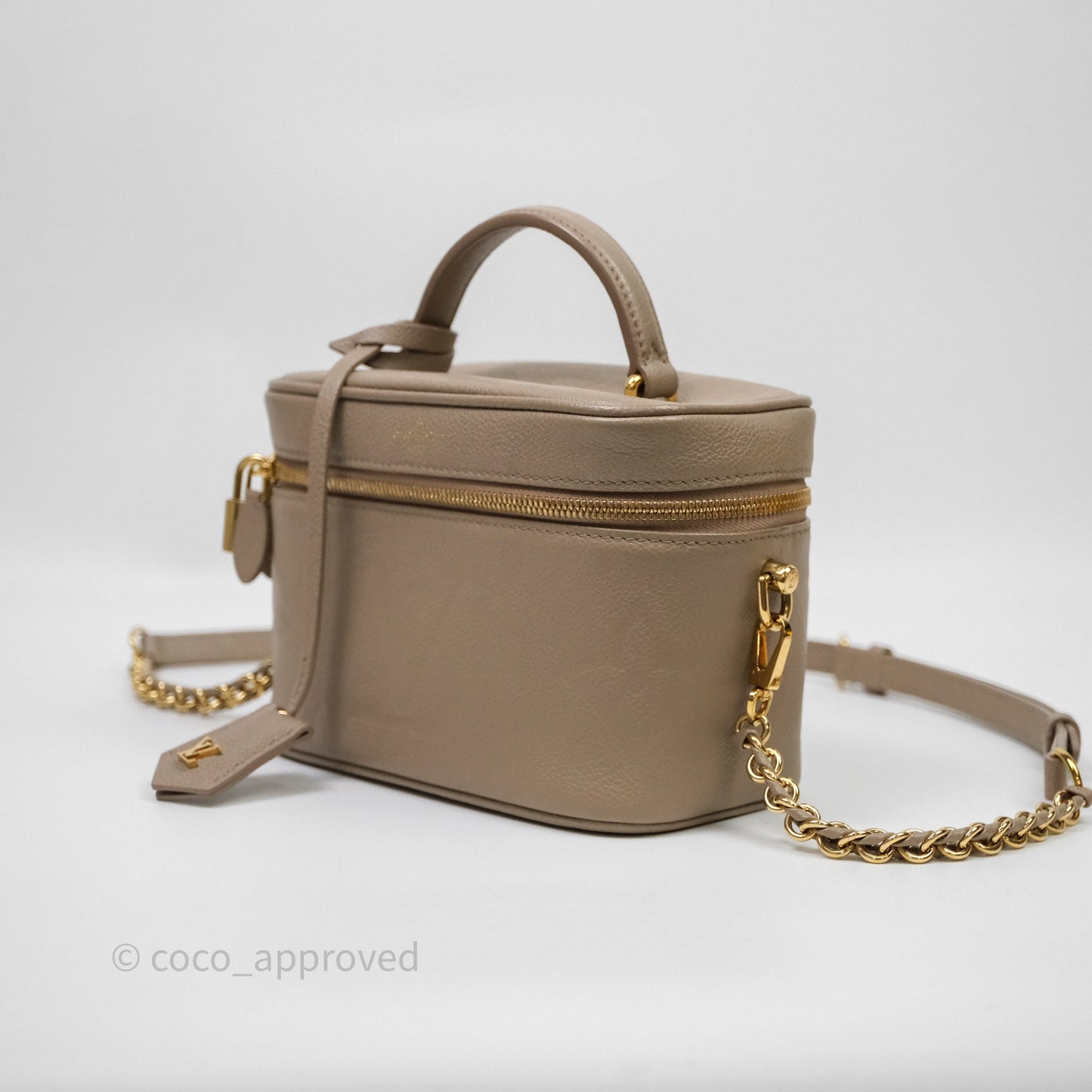 Louis Vuitton Monogram Empreinte Tourterelle Vanity PM Beige Gold Hardware