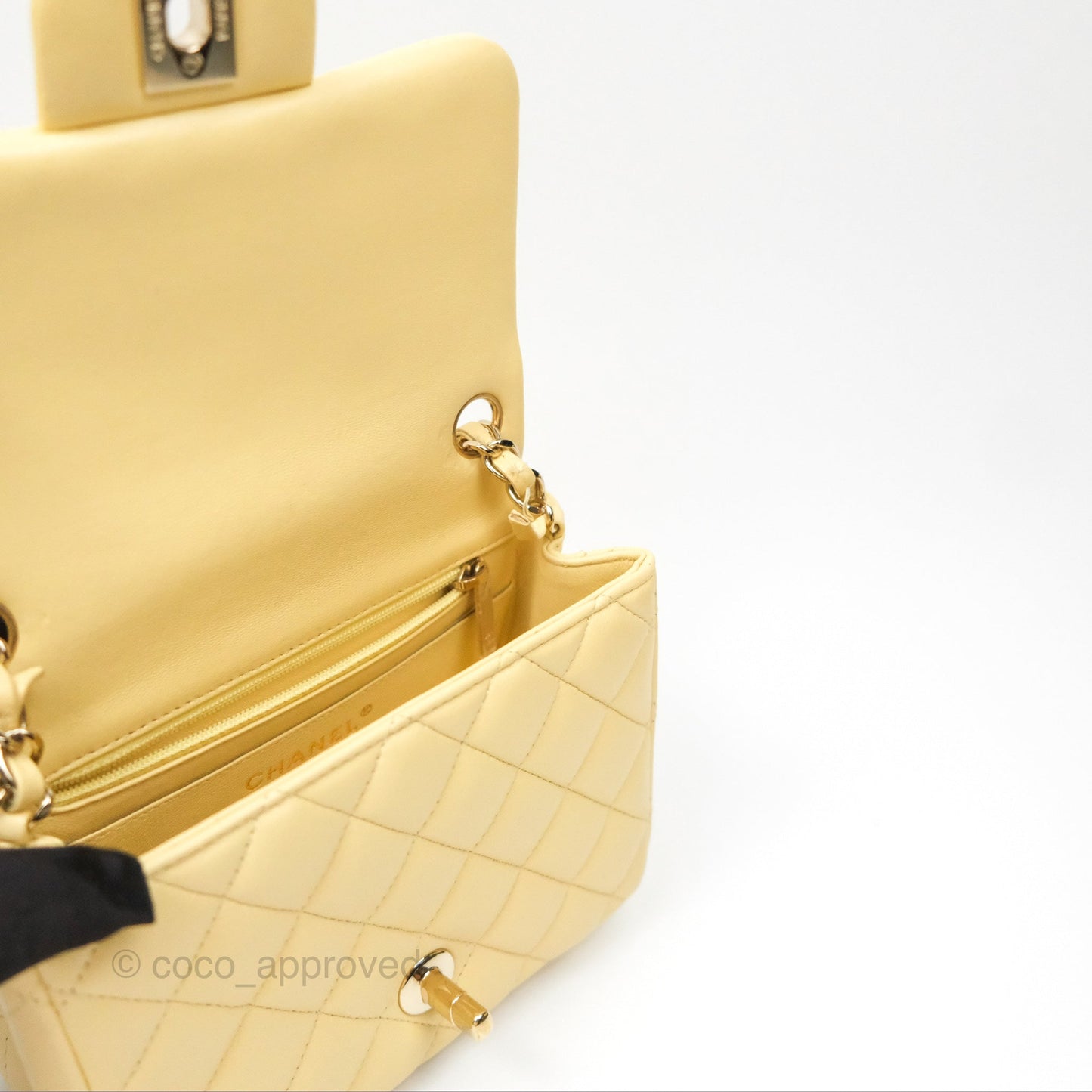 Chanel Mini Square Quilted Yellow Lambskin Gold Hardware