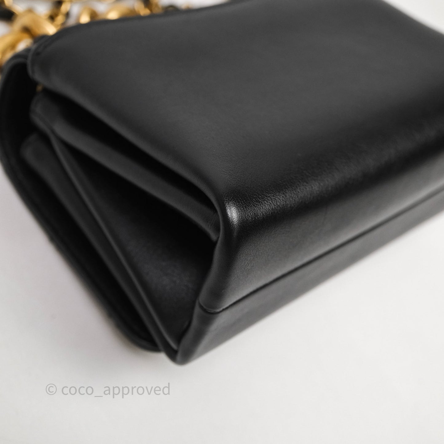 Chanel Pearl Chain Bag Black Calfskin Aged Gold Hardware