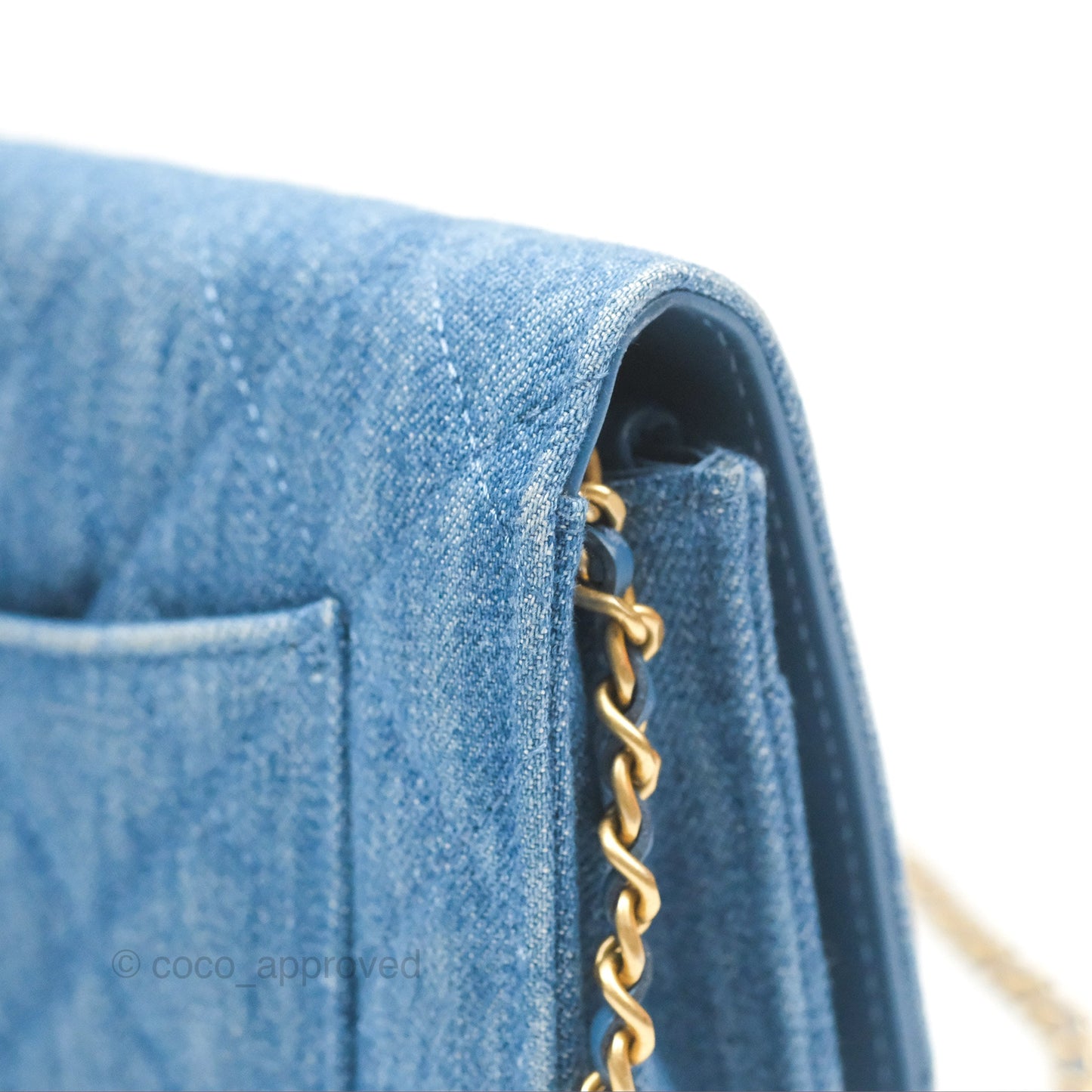 Chanel Quilted Pearl Crush Wallet on Chain WOC Denim Aged Gold Hardware