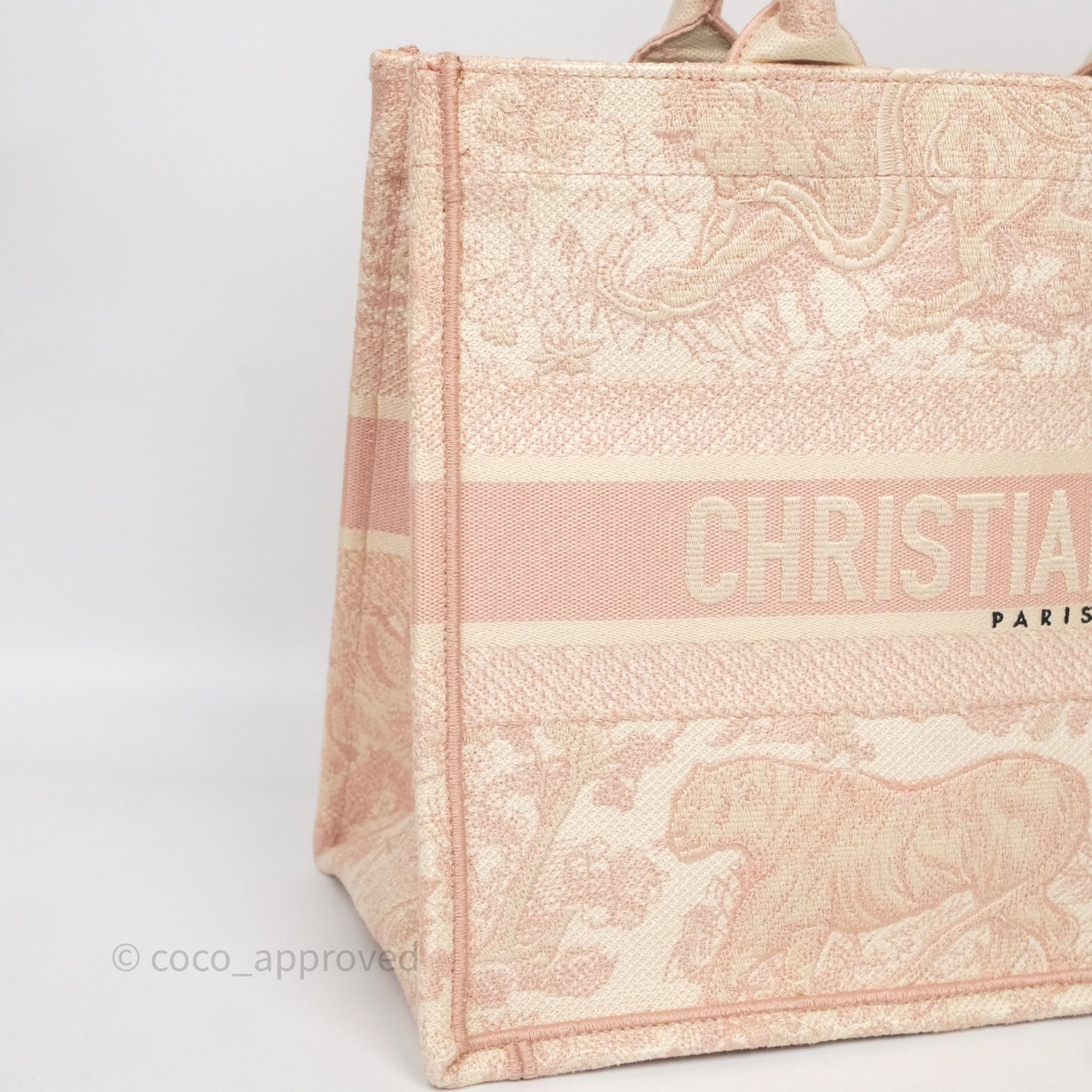 Christian Dior Medium Book Tote Ecru and Pink Toile de Jouy Embroidery