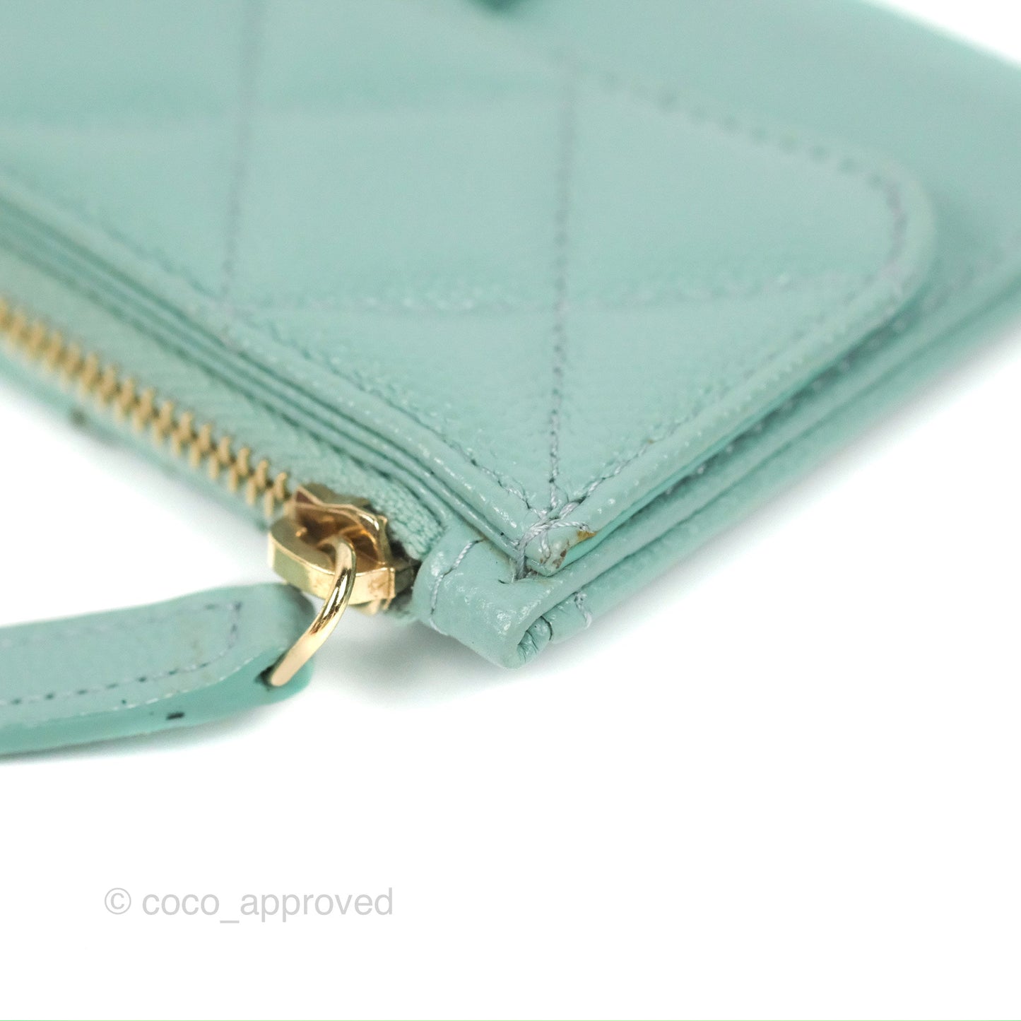 Chanel Quilted Zip Flap Card Holder Tiffany Blue Caviar Gold Hardware