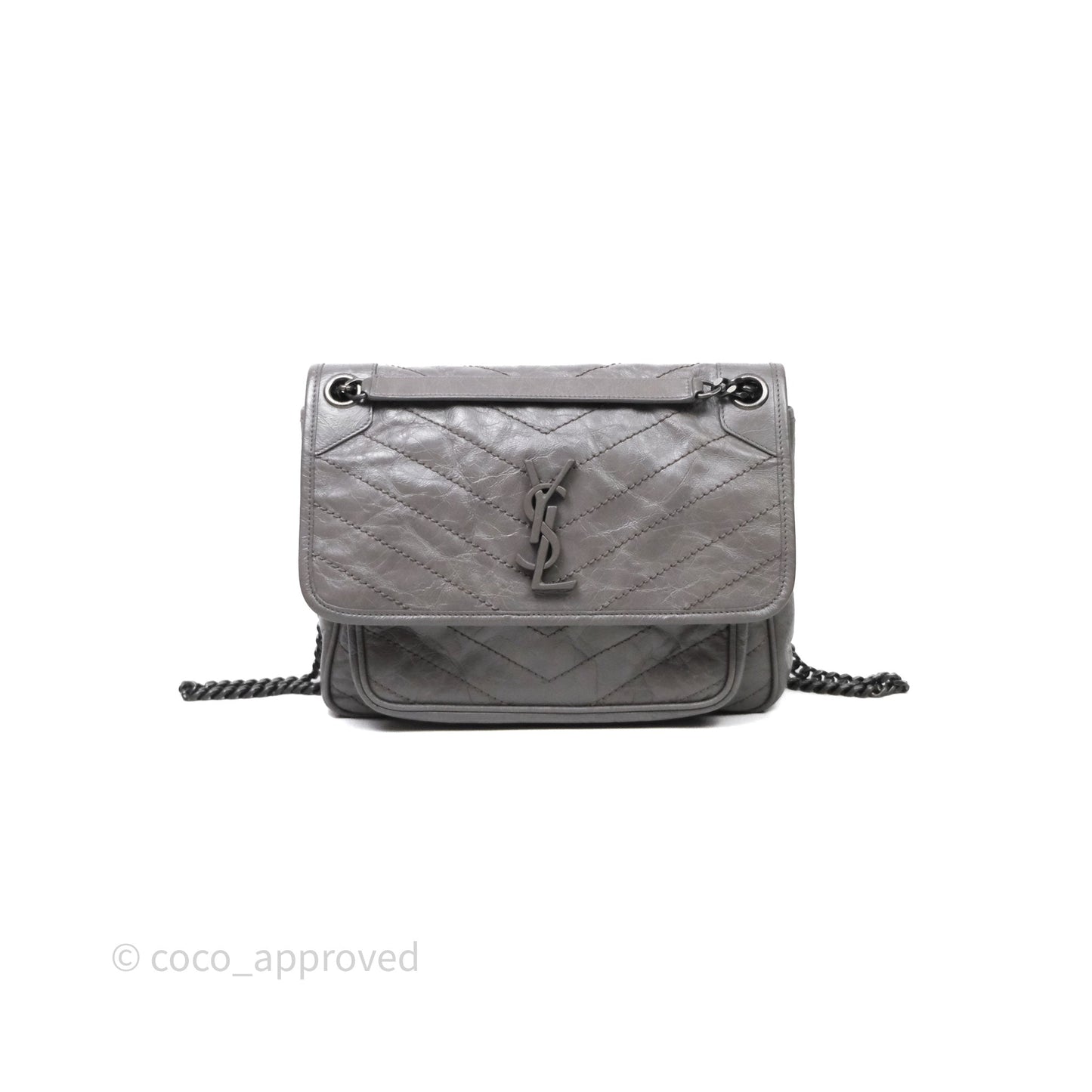 Saint Laurent Medium Niki Chain Bag Crinkled Calfskin Grey