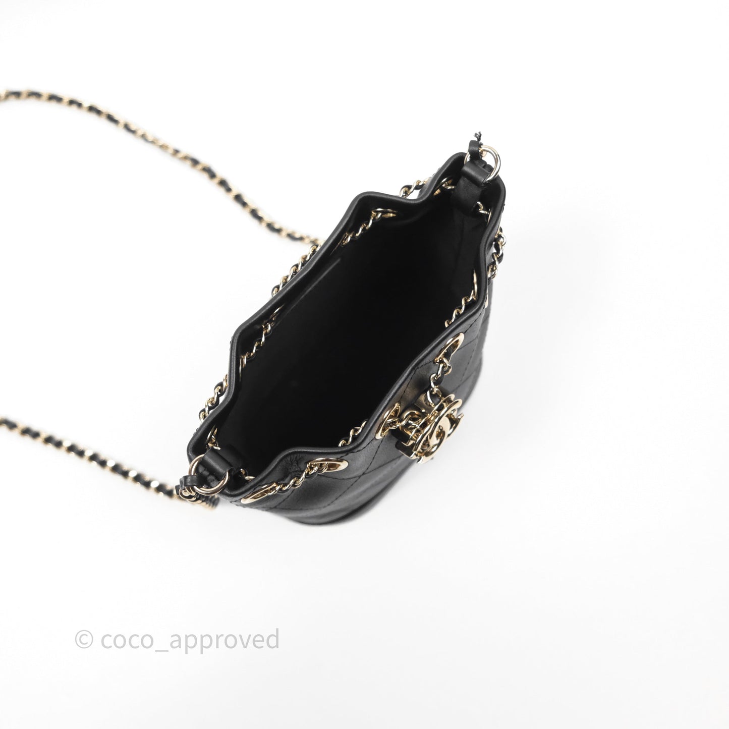 Chanel Quilted Drawstring Bucket Bag Black Calfskin Gold Hardware