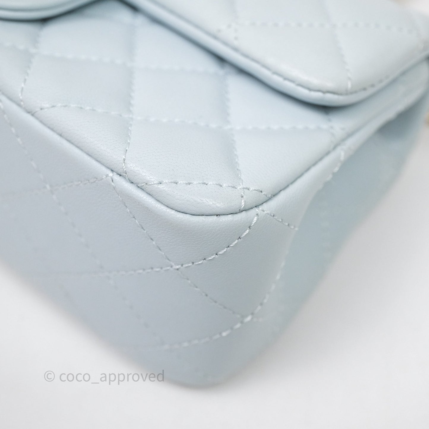 Chanel Pearl Crush Mini Rectangular Light Blue Lambskin Aged Gold Hardware