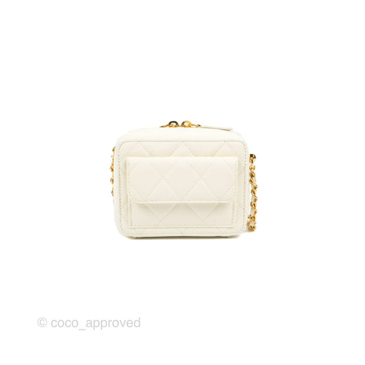 Chanel Mini Vanity Case with Chain White Lambskin Gold Hardware