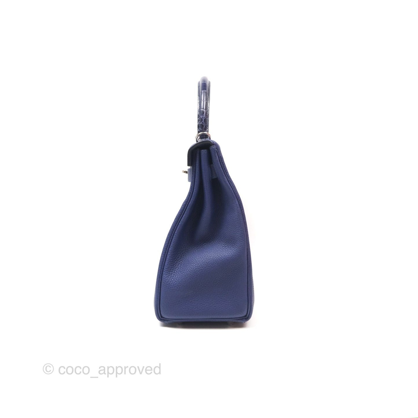 Hermès Kelly 32 Retourne Touch Bleu Encre Croc TM Palladium Hardware