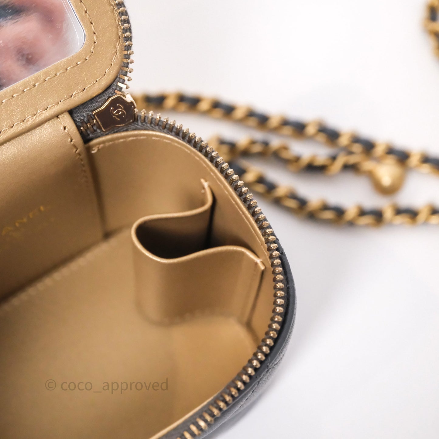 Chanel Mini Vanity Pearl Crush With Chain Dark Grey Lambskin Aged Gold Hardware