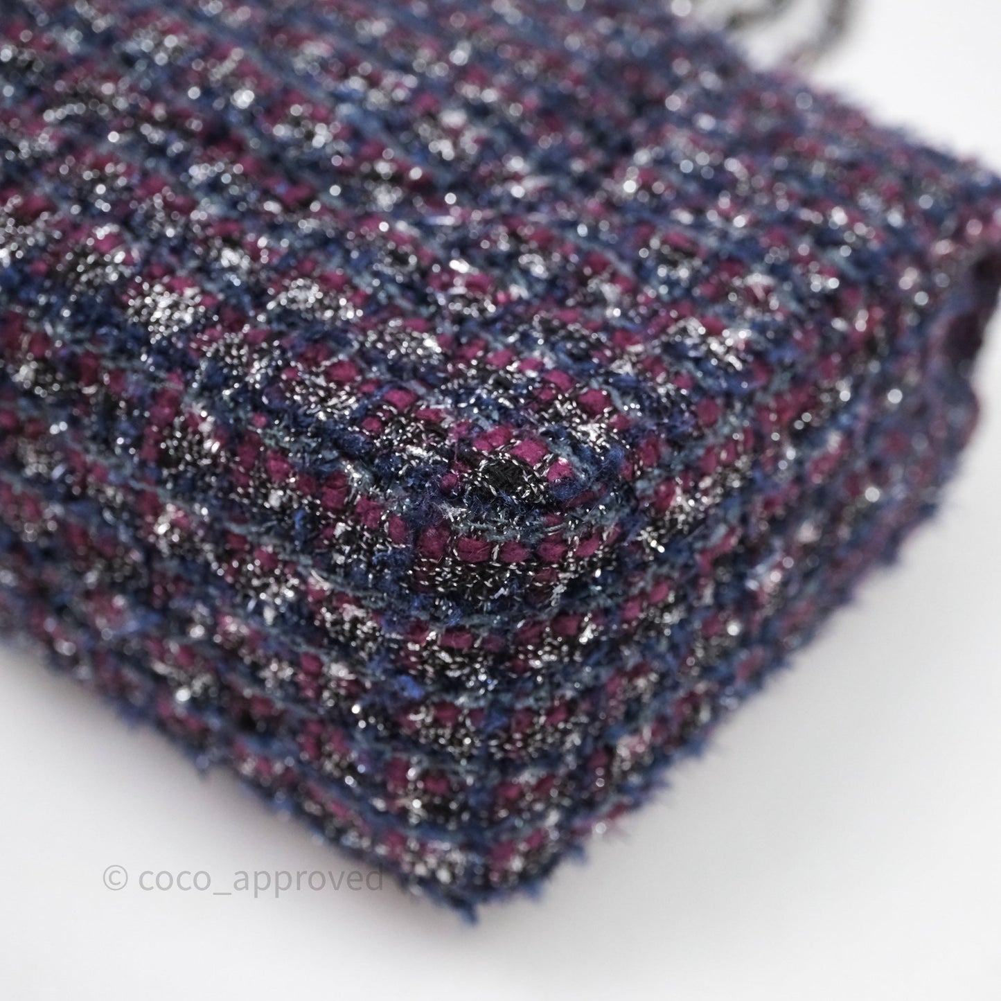 Chanel Classic M/L Medium Double Flap Purple Tweed Glitter Gun Metal