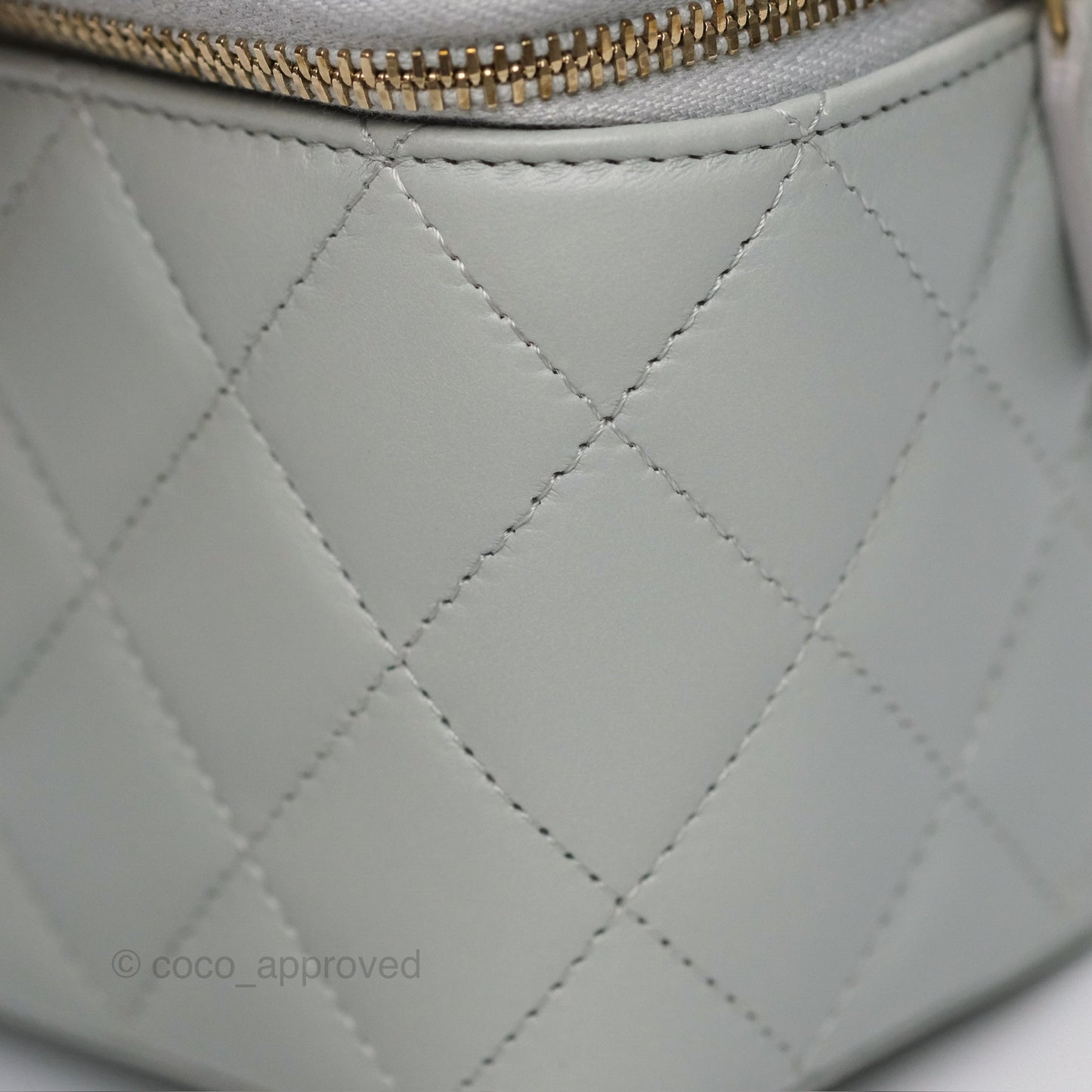 Chanel Quilted Vanity Rectangular with Chain Grey Blue Lambskin Gold Hardware