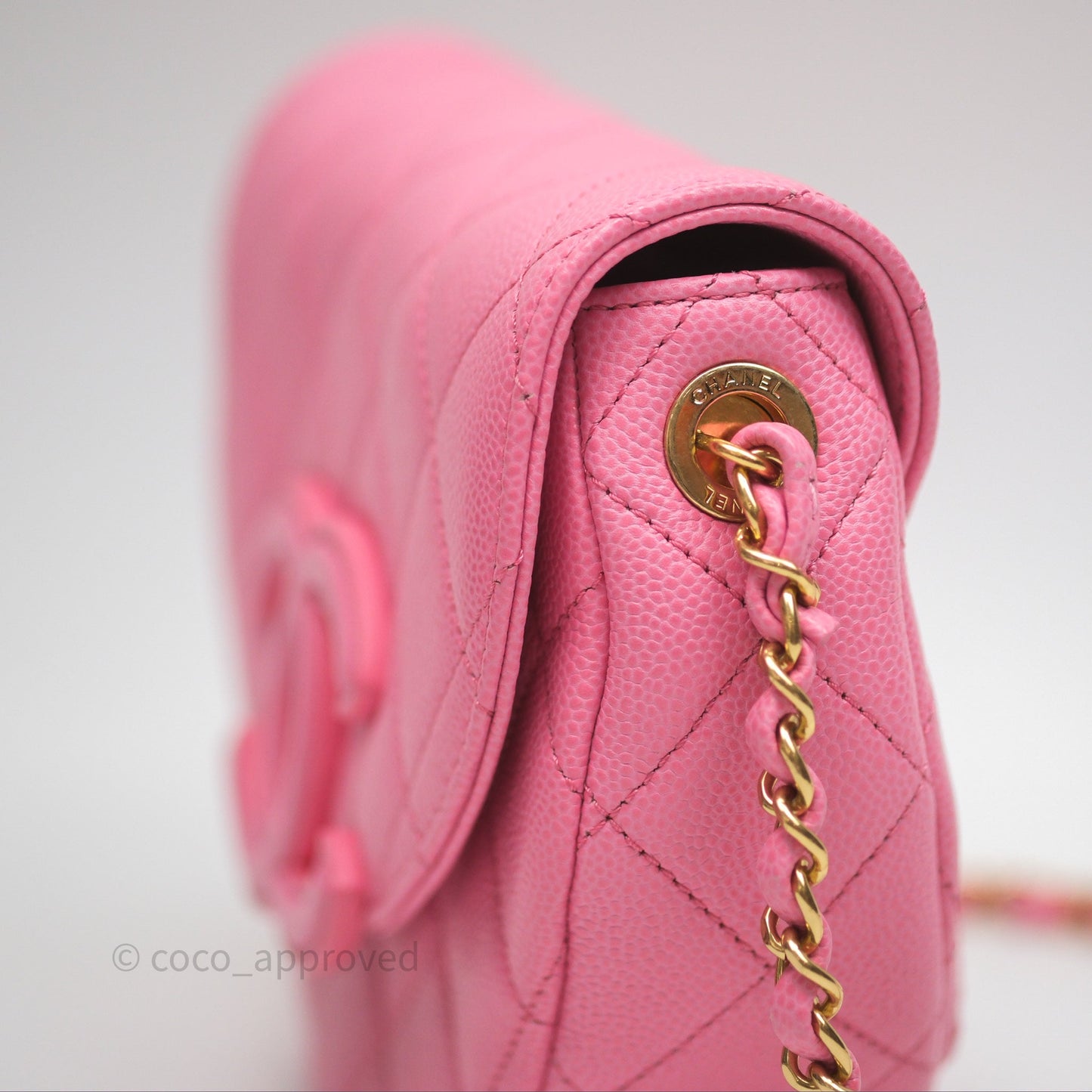 Chanel Quilted Mini Messenger Bag Pink Caviar Gold Hardware 23P