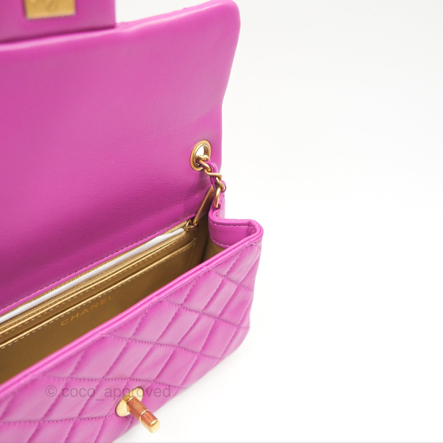 Chanel Mini Rectangular Pearl Crush Quilted Purple Lambskin Aged Gold Hardware