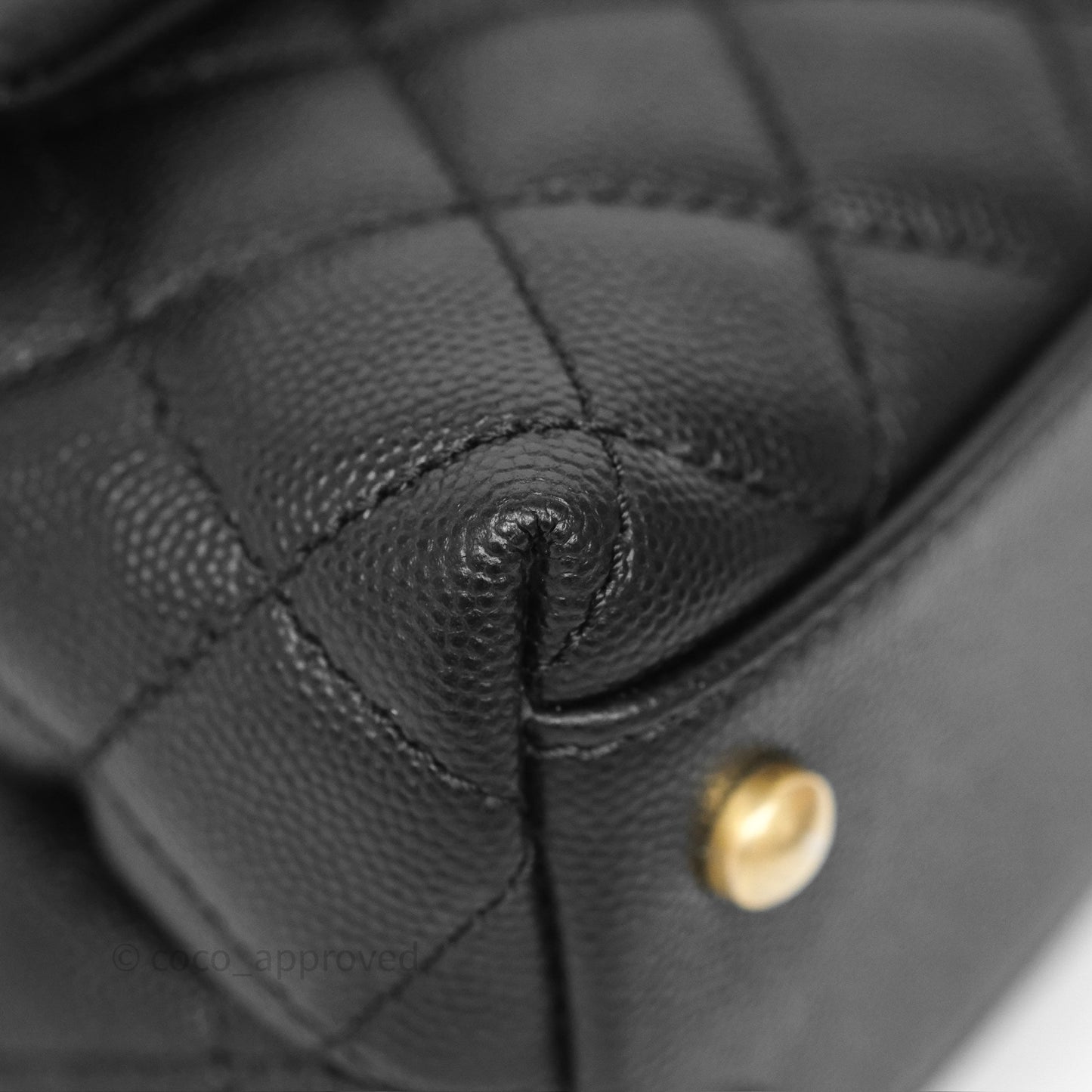 Chanel Small Coco Handle Quilted Black Caviar Aged Gold Hardware Lizard Handle
