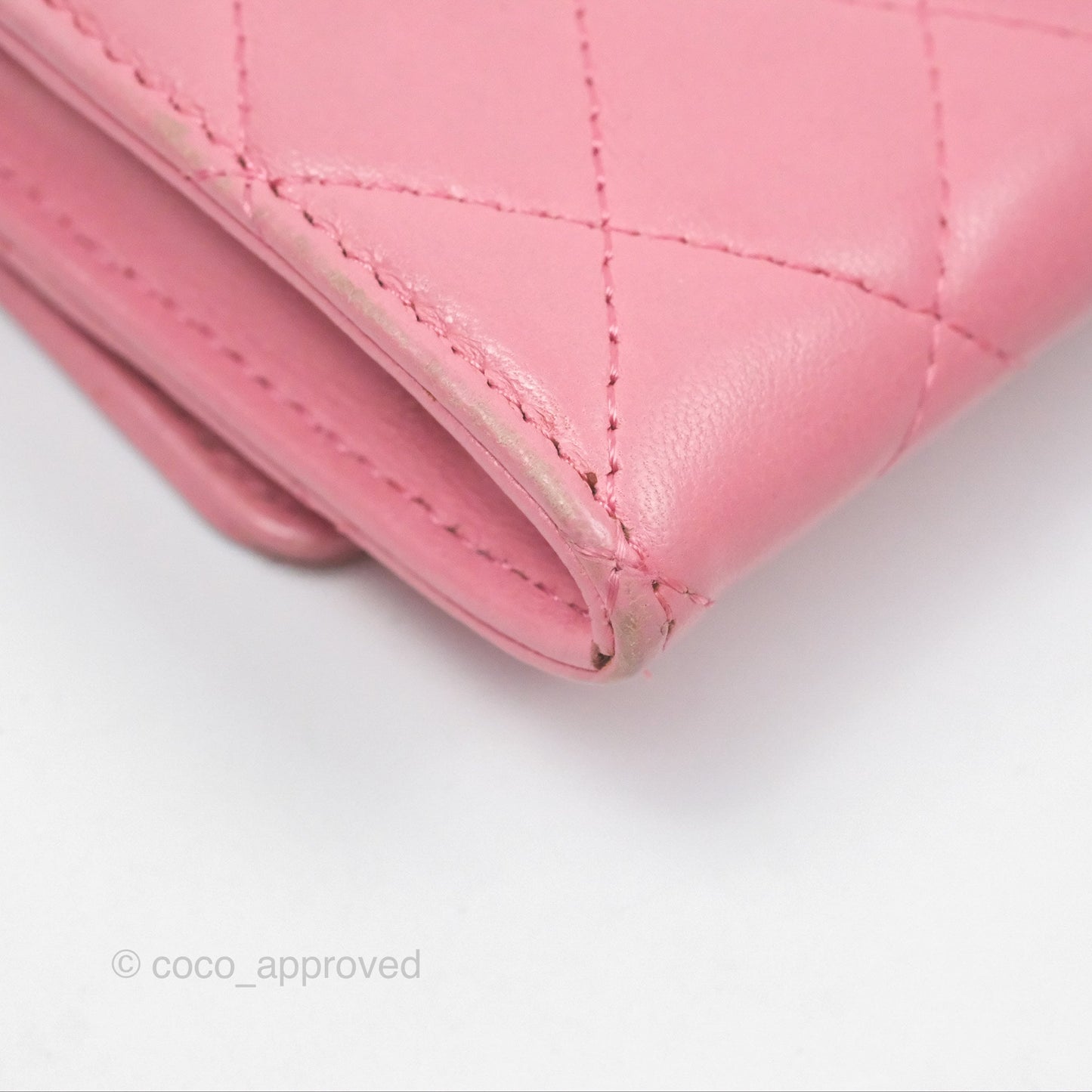 Chanel Quilted Flap Card Holder Pink Lambskin Silver Hardware