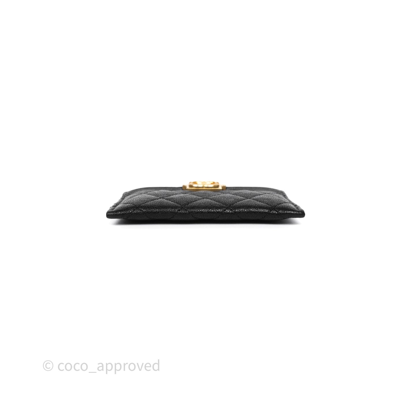 Chanel Boy Card Holder Quilted Black Caviar Aged Gold Hardware