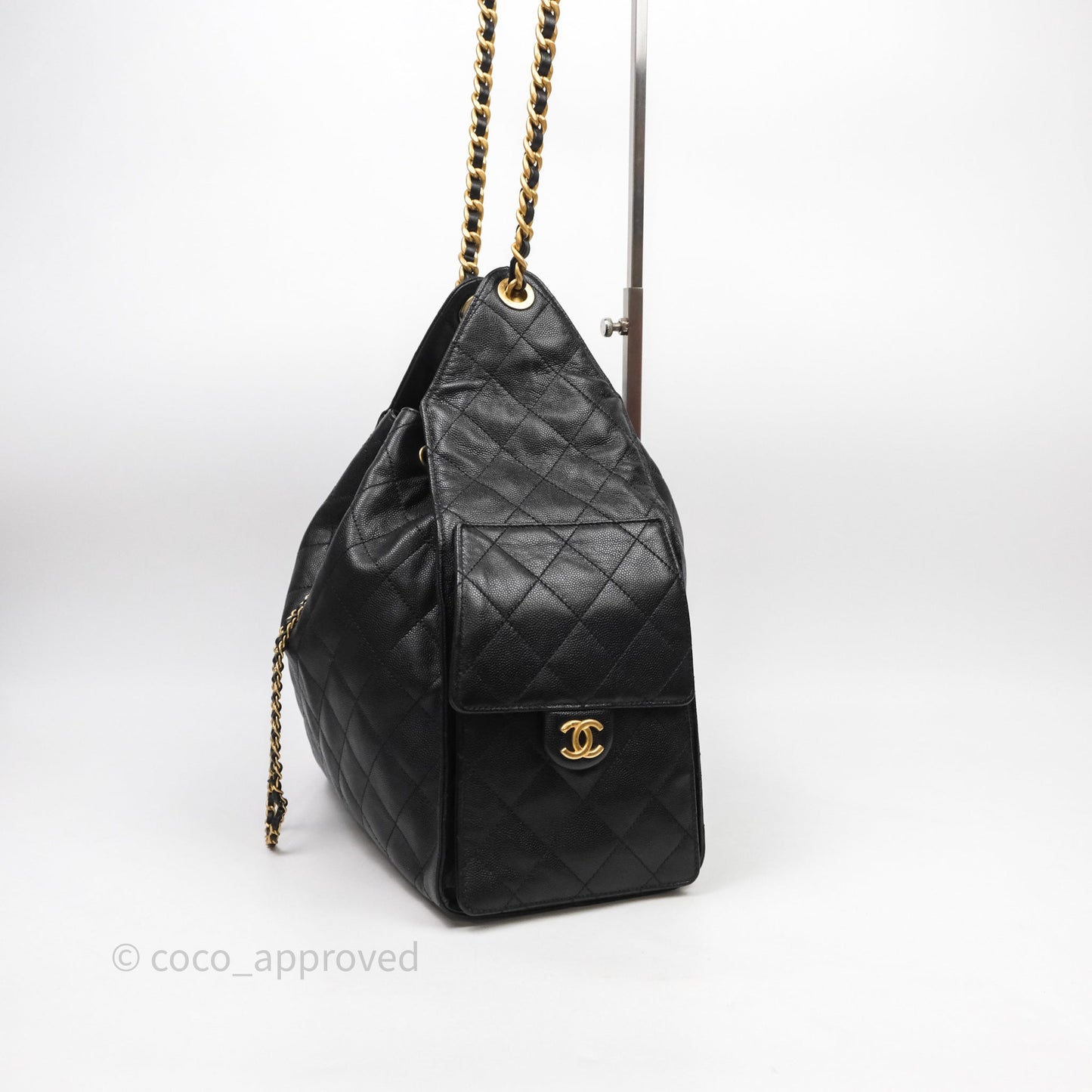 Chanel 25 Medium Black Caviar Aged Gold Hardware