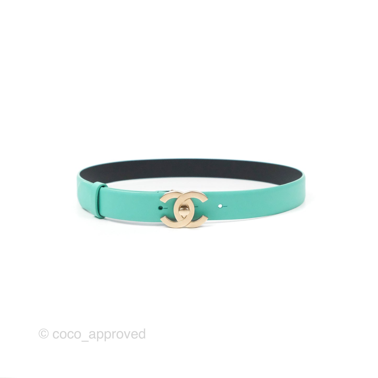 Chanel Calfskin CC Turn Lock Belt Turquoise 18C