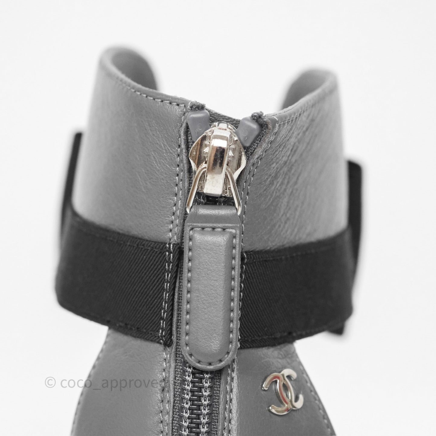 Chanel Cap Toe Bow Ankle-cuff Sandals Grey Black Lambskin
