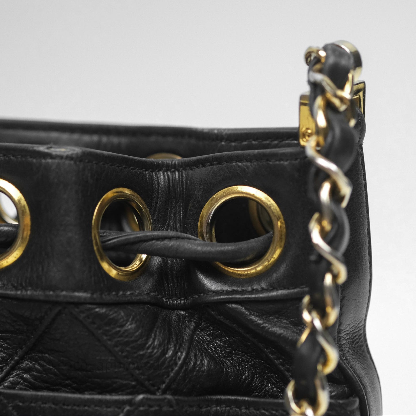 Chanel Vintage Mini CC Bucket Bag Black Lambskin Gold Hardware