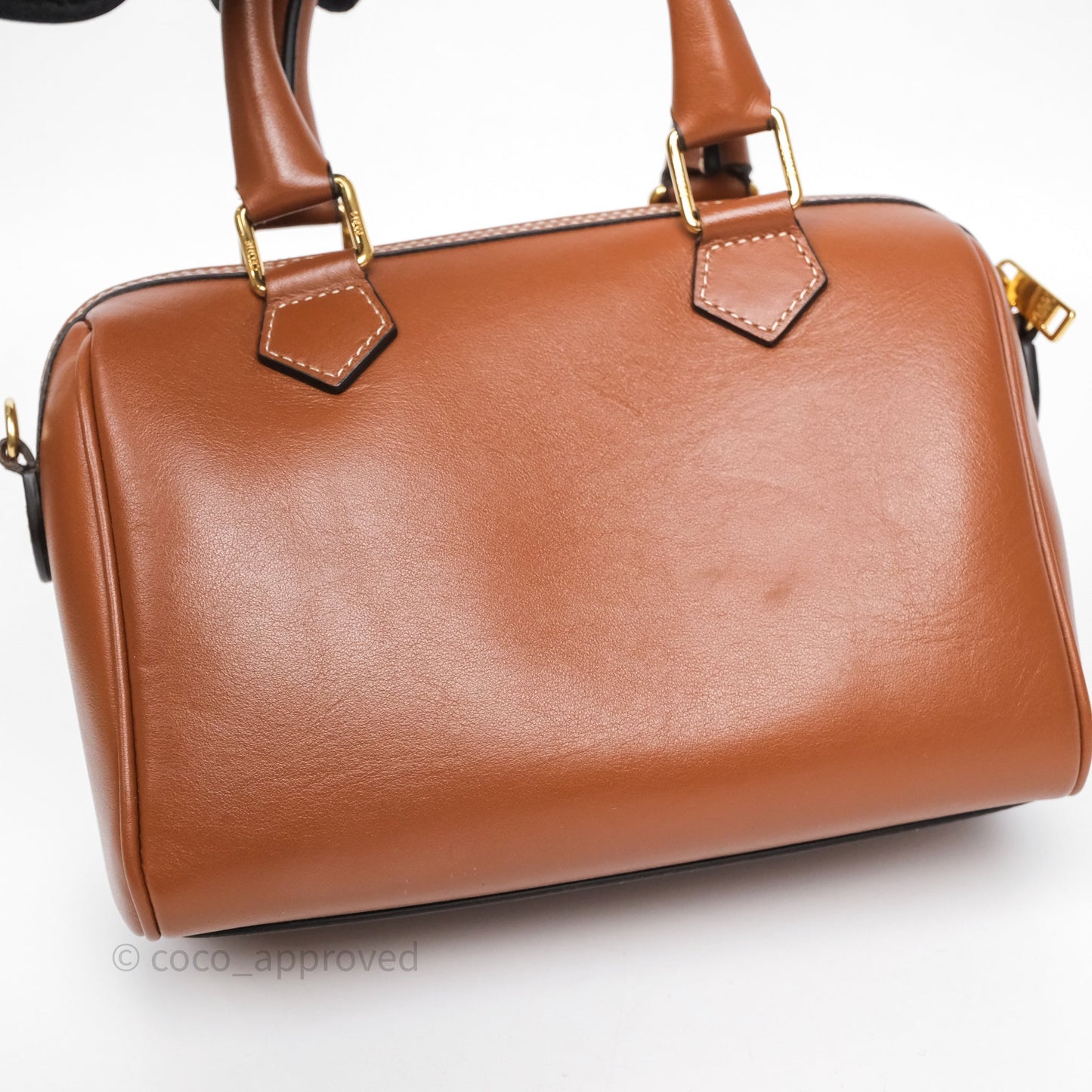 Celine Small Boston Bag Tan Calfskin Gold Hardware