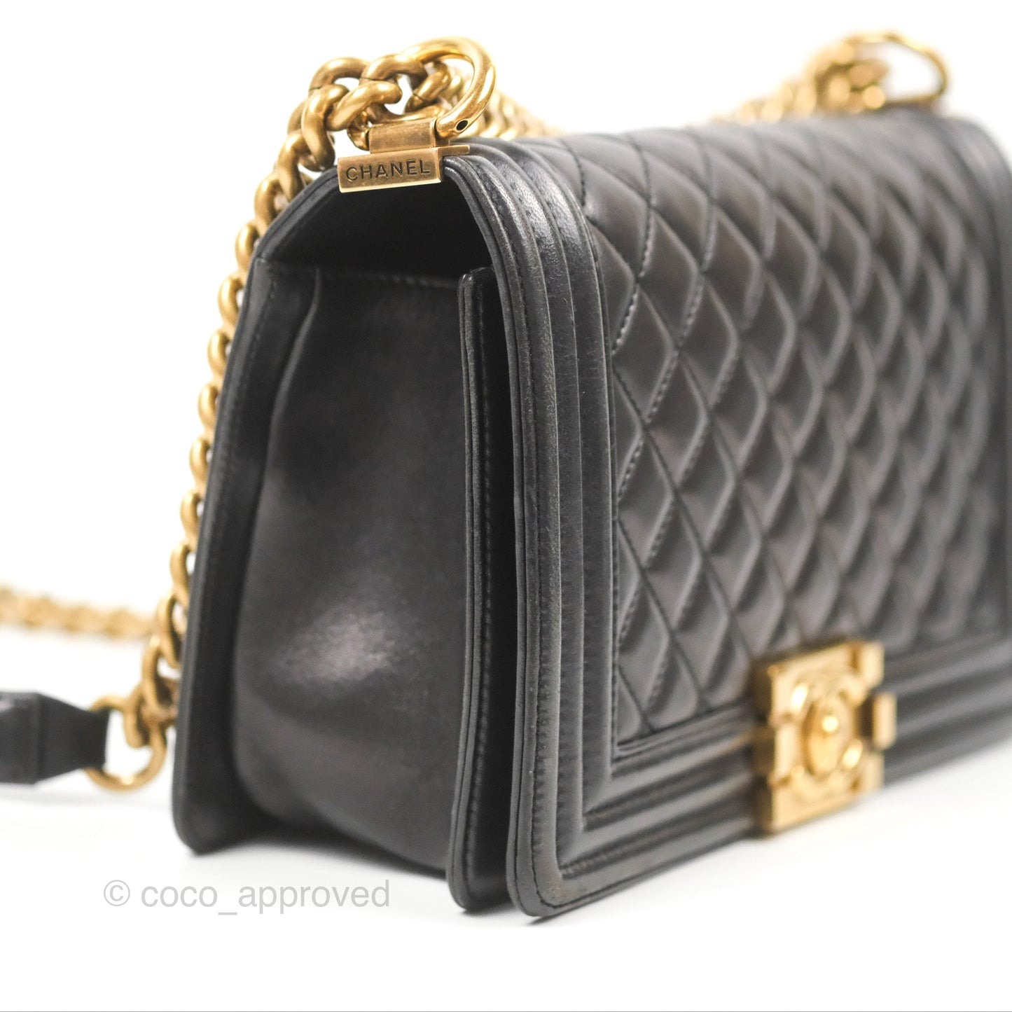 Chanel Quilted Medium Boy Black Lambskin Aged Gold Hardware
