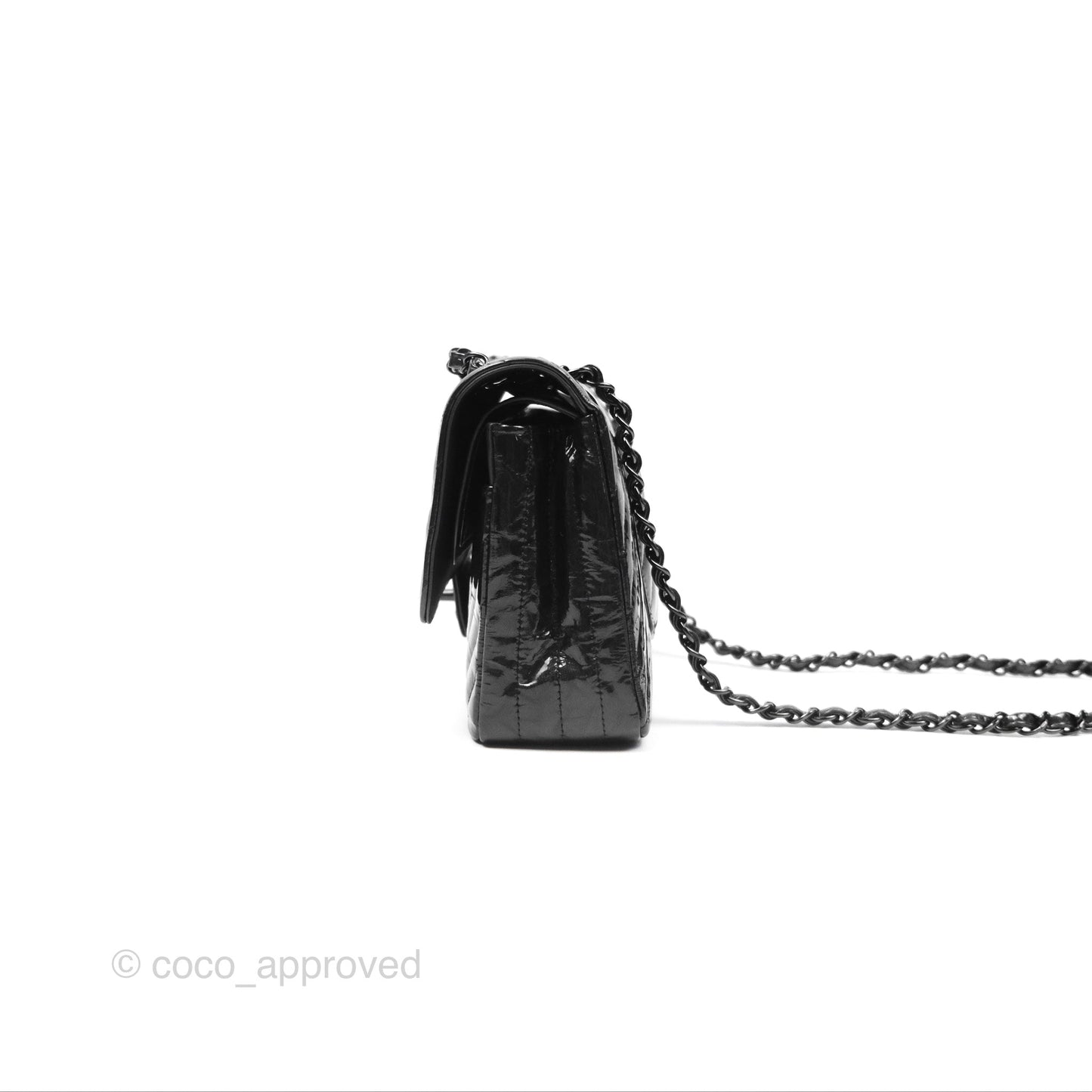 Chanel Classic Chevron M/L Medium Double Flap So Black Patent Calfskin