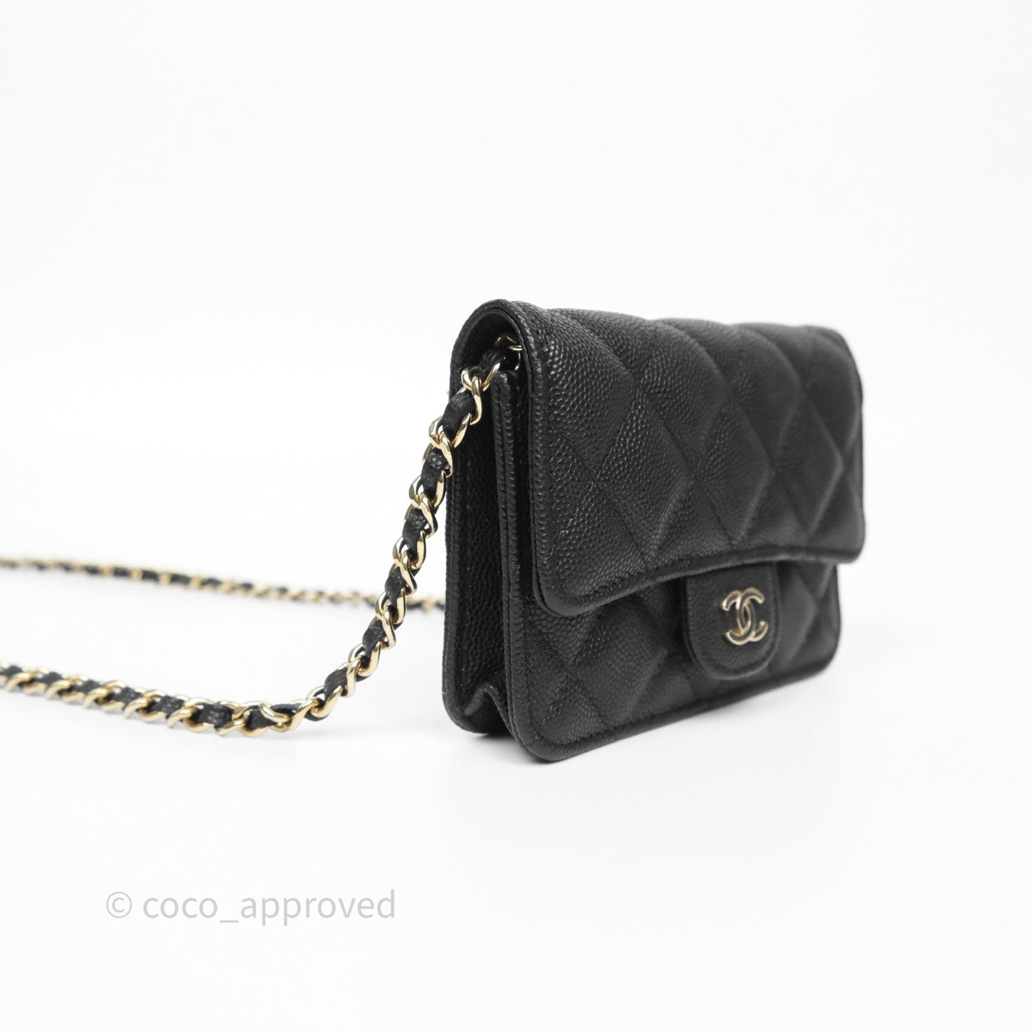Chanel Mini Wallet With Chain Black Caviar Gold Hardware