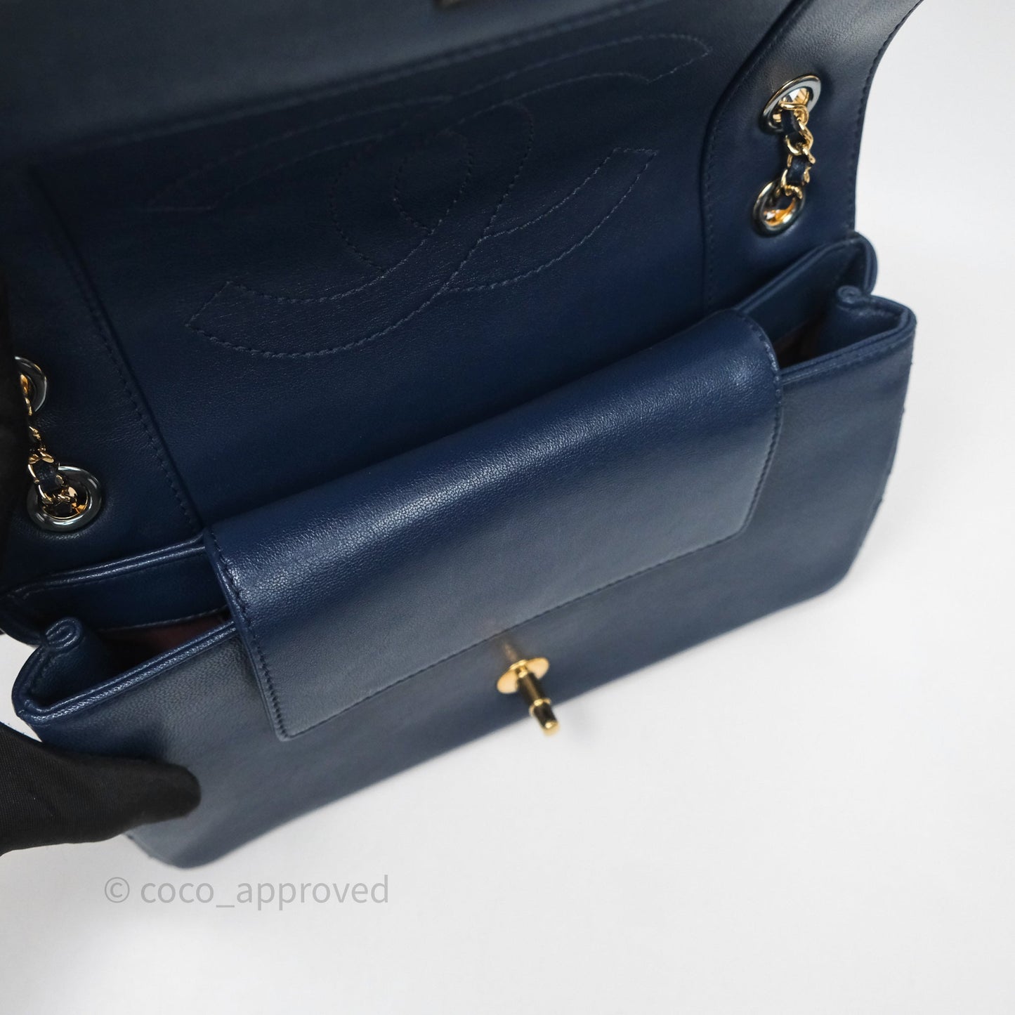 Chanel Mademoiselle Vintage Flap Bag Navy Sheepskin Gold Hardware