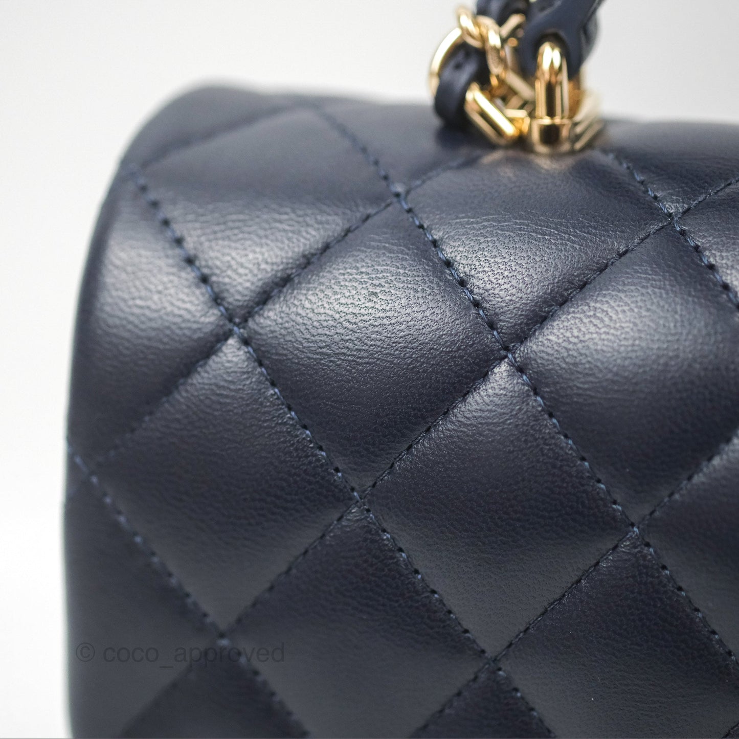 Chanel Top Handle Mini Rectangular Flap Bag Navy Lambskin Gold Hardware