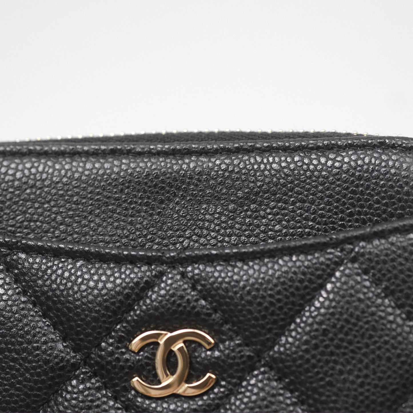 Chanel Quilted Classic Zip Card Holder Wallet Black Caviar Gold Hardware