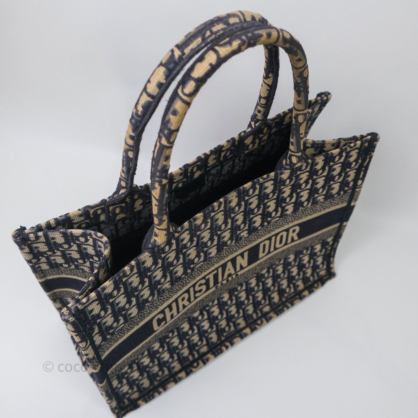 Christian Dior Medium Blue (Old Small) Dior Oblique Embroidery Canvas Book Tote