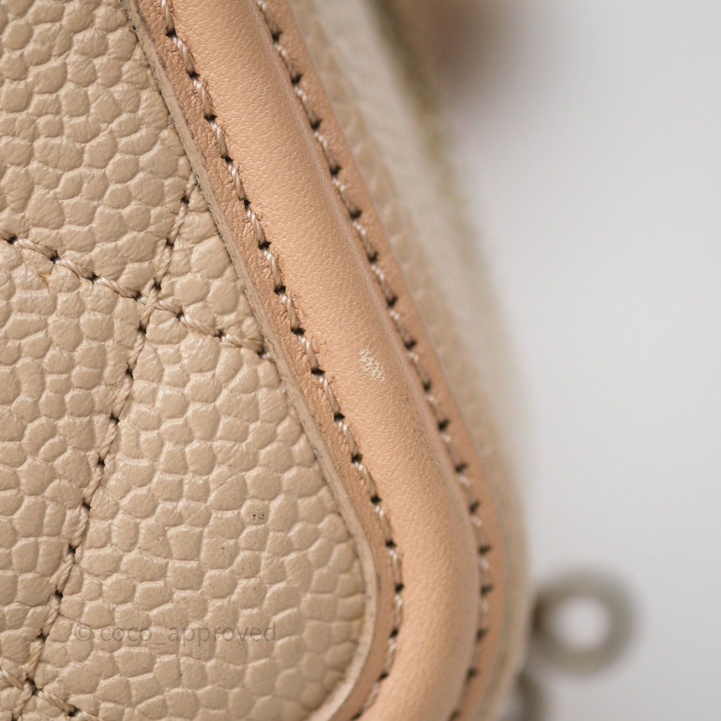 Chanel Quilted Small CC Filigree Vanity Case Beige Caviar Gold Hardware