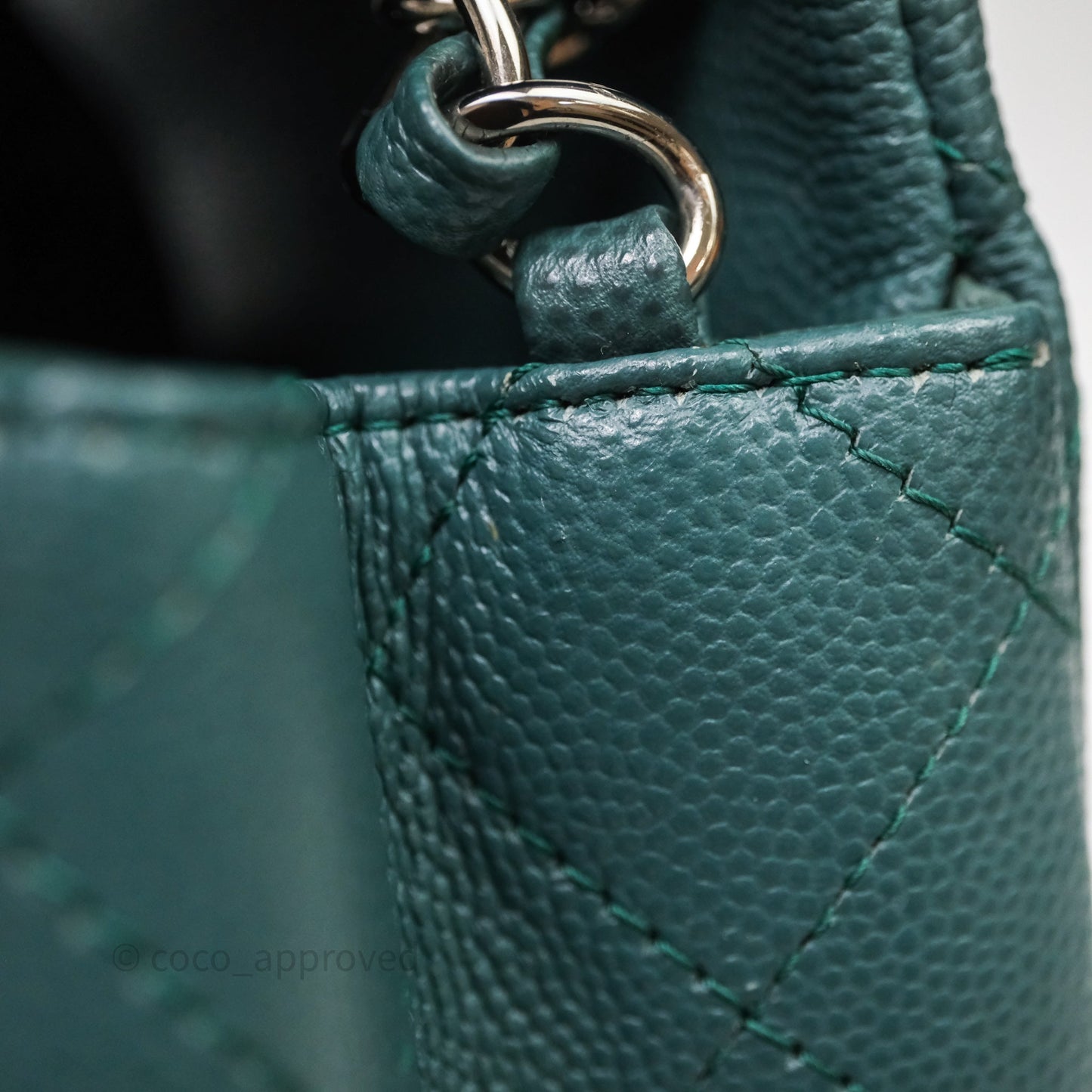 Chanel Quilted Mini Square Flap Dark Green Caviar Silver Hardware