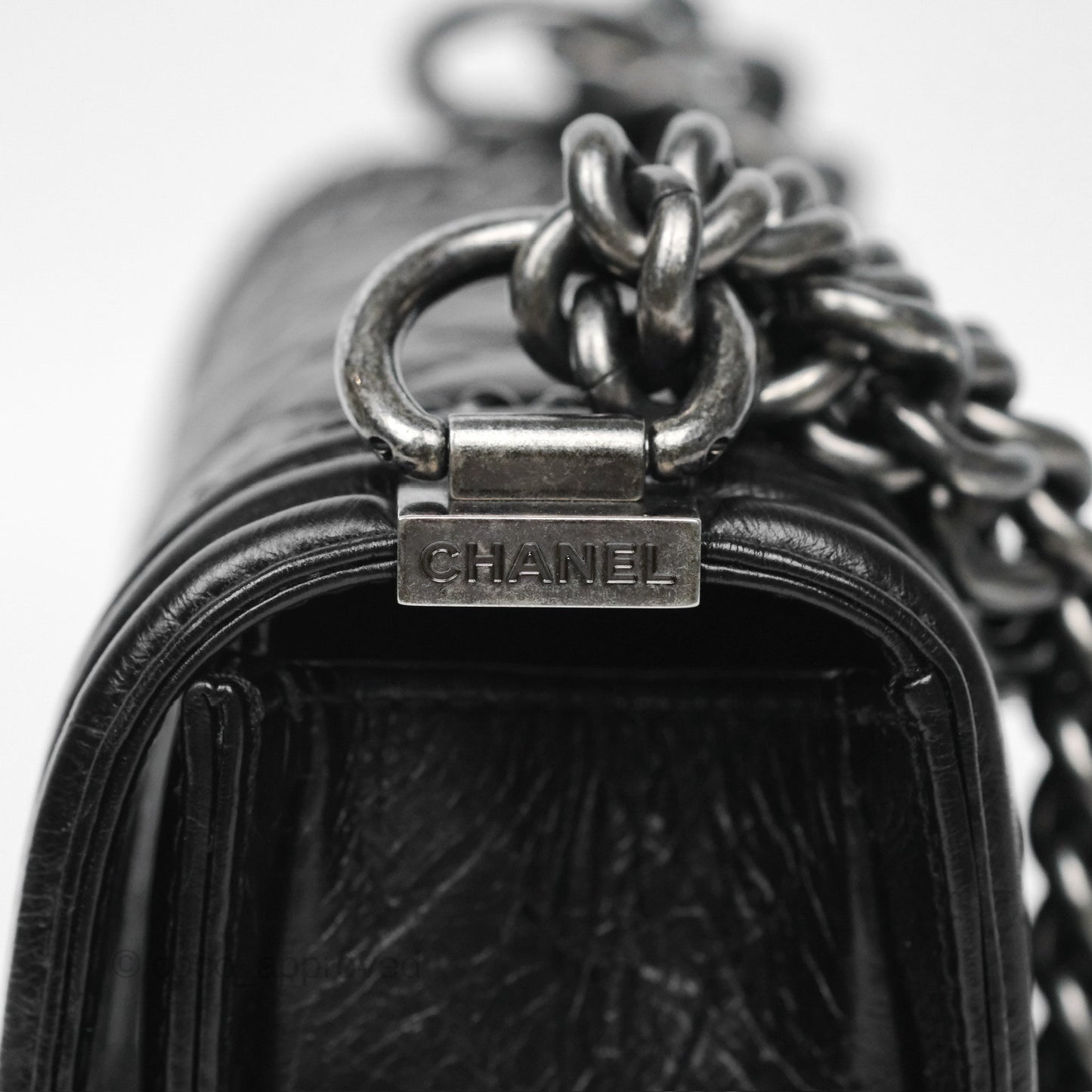 Chanel Small Chain Around Boy Quilted Black Aged Calfskin Ruthenium Hardware