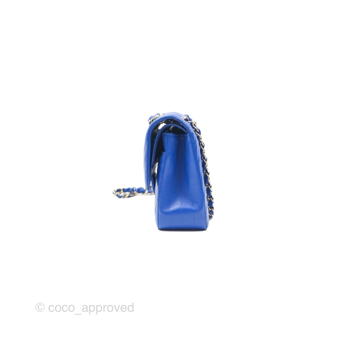 Chanel Medium Classic Flap Chevron Blue Lambskin Gold Hardware